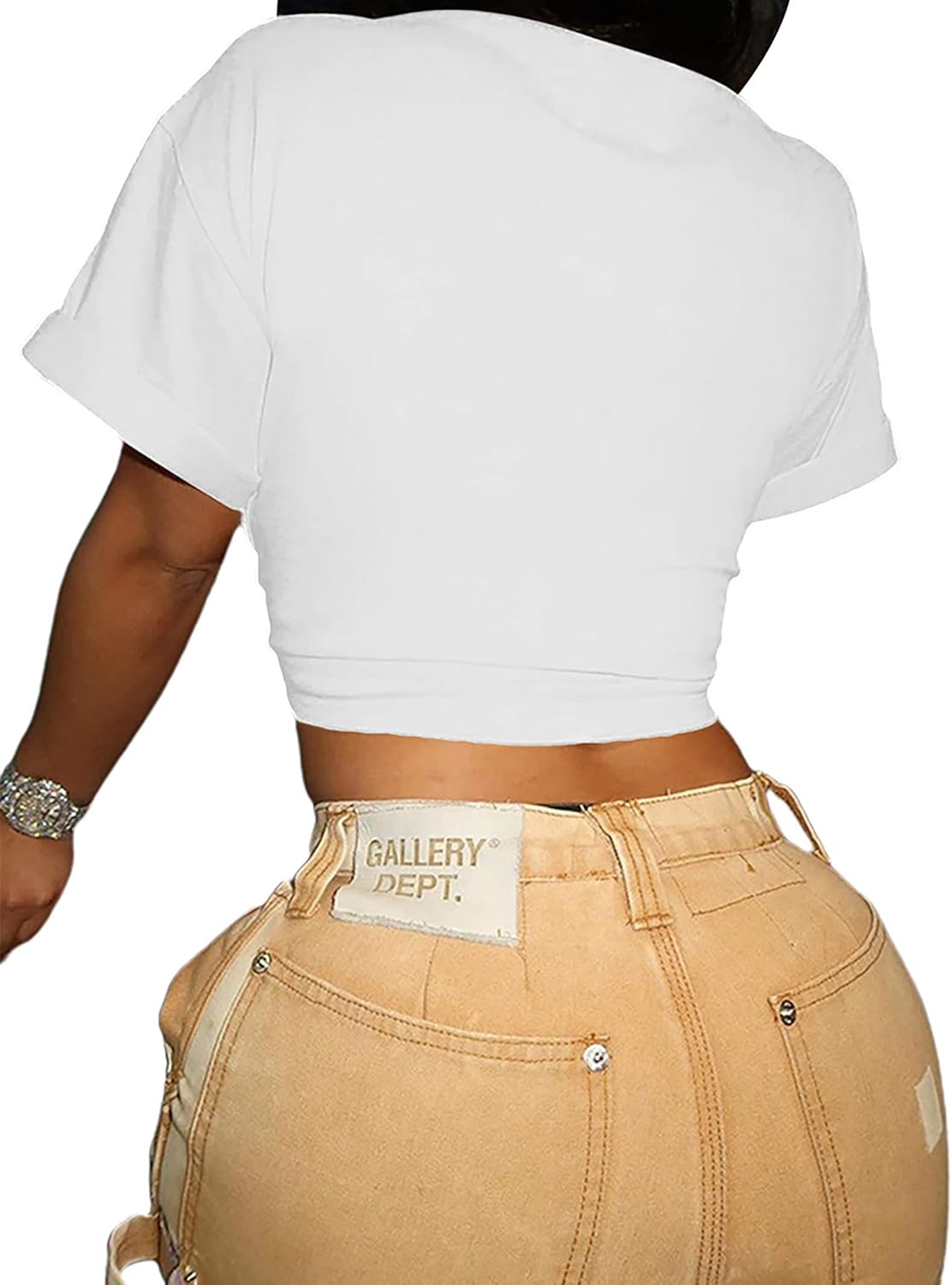 Zoyami Womens Sexy Tie Front Crop Top Short Sleeve Graphic Tee Shirt Clubwear - Image 2