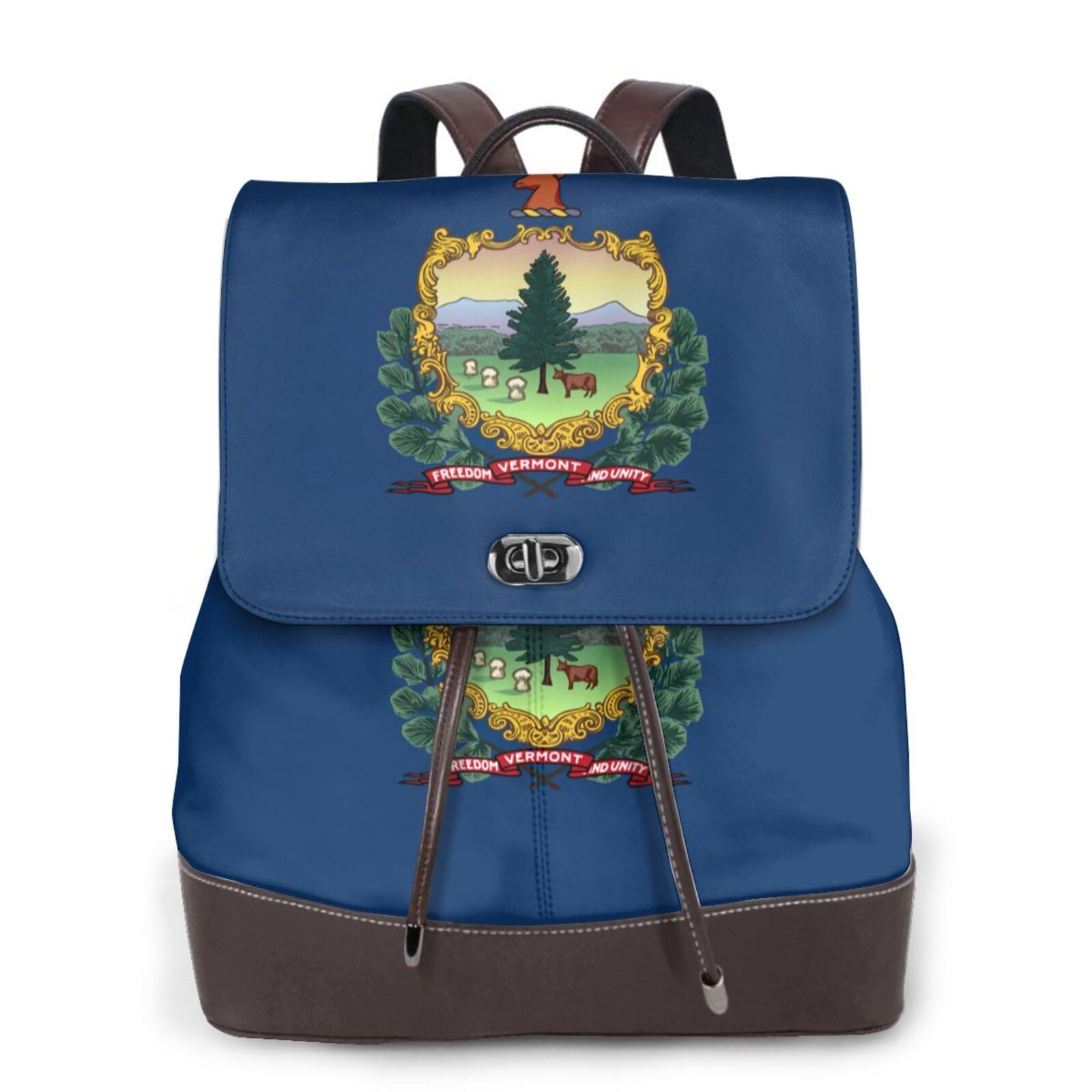 Sac à dos tendance multifonction en cuir noir EdWal avec imprimé Vermont unique