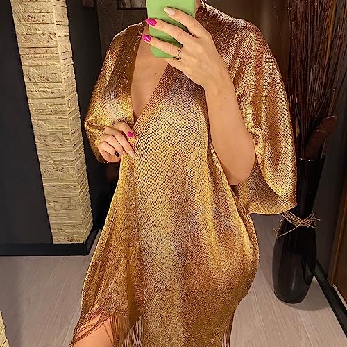 Sexy Fringe Tassel Mesh Sheer Shiny Knitted Tunic Beach Cover Up Beach Dress Beach Wear Beachwear Female Women4