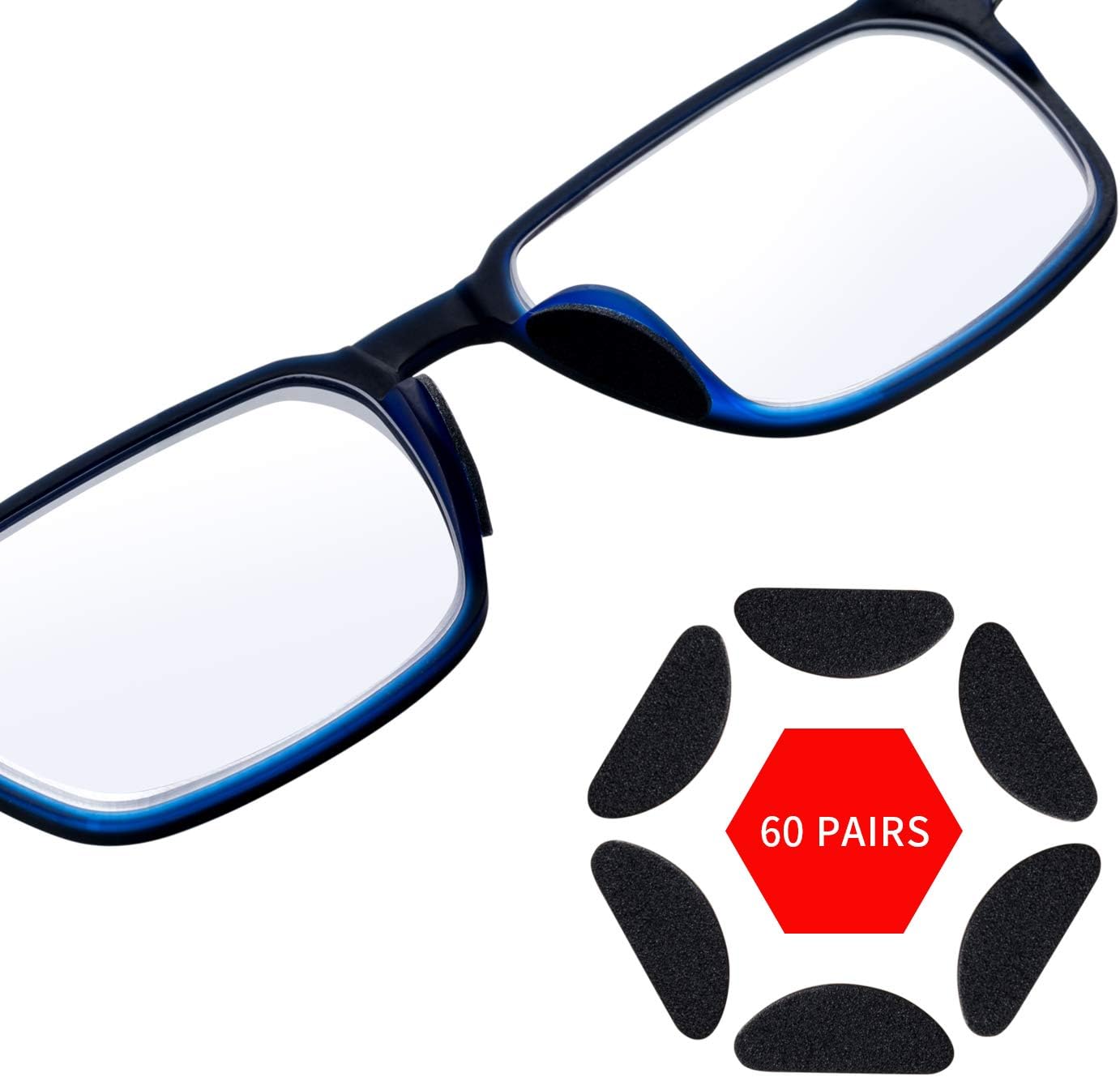 Soft Foam Nose Pads Glasses Self Adhesive Silicone Nose Pads Anti-Slip Thin Nosepads for Glasses Eyeglasses Sunglasses (Black, 60 Pairs)