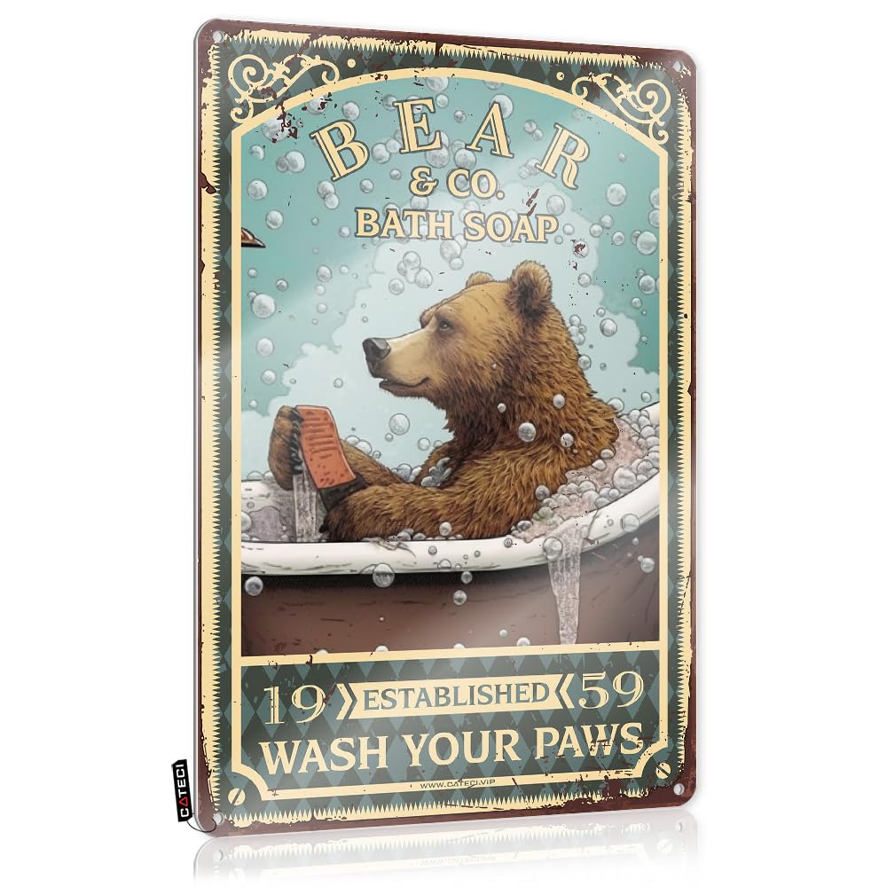 Sukecupqz Women's Colour Metal Beer Signs Bear Bath Soap Wash Your Paws Tin Sign Cozy Room Decorgothic Kitchen Accessoriespowder Decoroffice Desk Decor For (30X40cm)