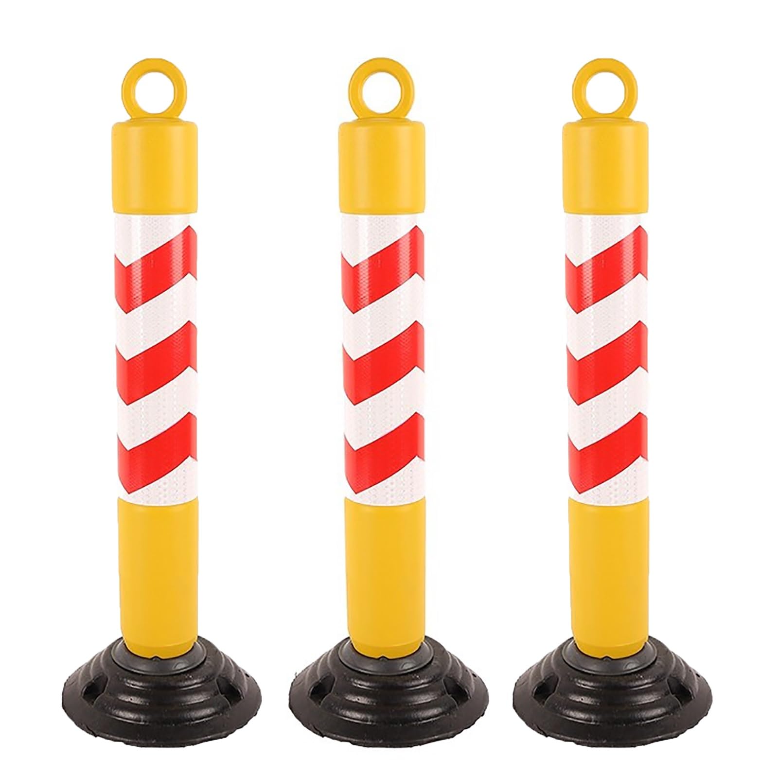 SaryEdge Flexible Reflective Safety Bollard Post with Base Kit for Portable Traffic and Parking Barrier Warning,Yellow-3pcs,Yellow-3pcs