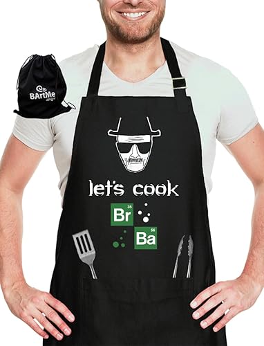BARTME DESIGN Divertido delantal de cocina  Cocinar barbacoa barbacoa chef  Día de la Madre y Padre  Bolsa de regalo reutilizable  100% algodón