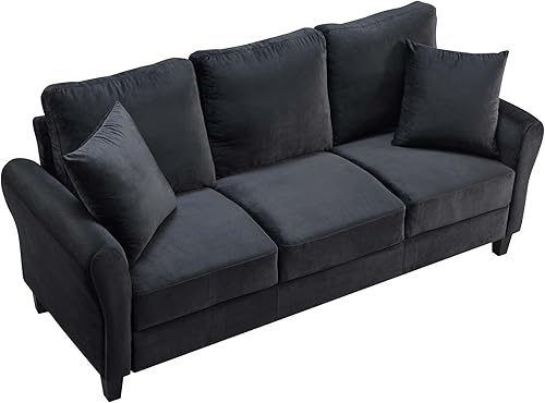 Miniatura 5 de Homtique 3 Seater Couch for Living Room,78 Inches Width Modern Velvet Sofa Comfy Upholstered Couches with 2 Pillows for Office Apartment Bedroom