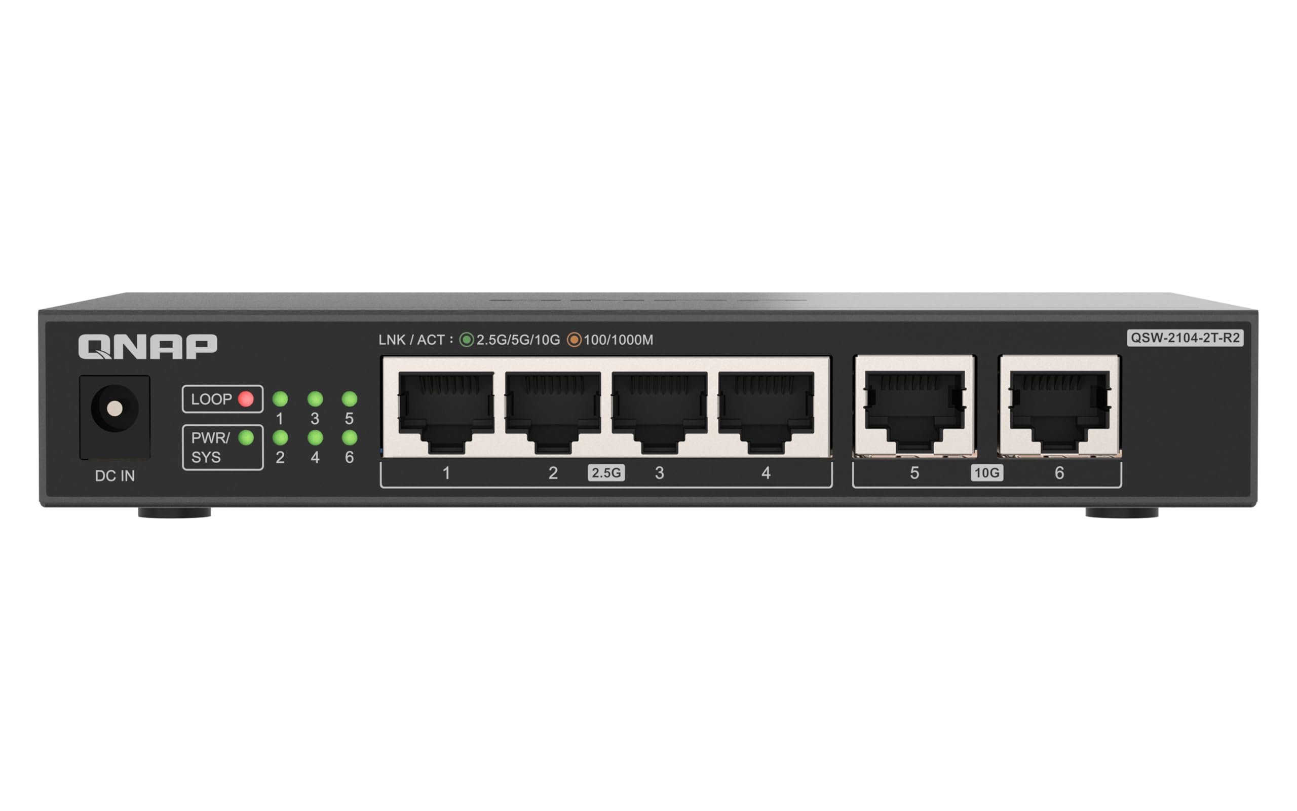 QNAP Switch QSW-2104-2T-R2 | 2X 10GbE, 4X 2.5GbE, Plug & Play Unmanaged, Fanless