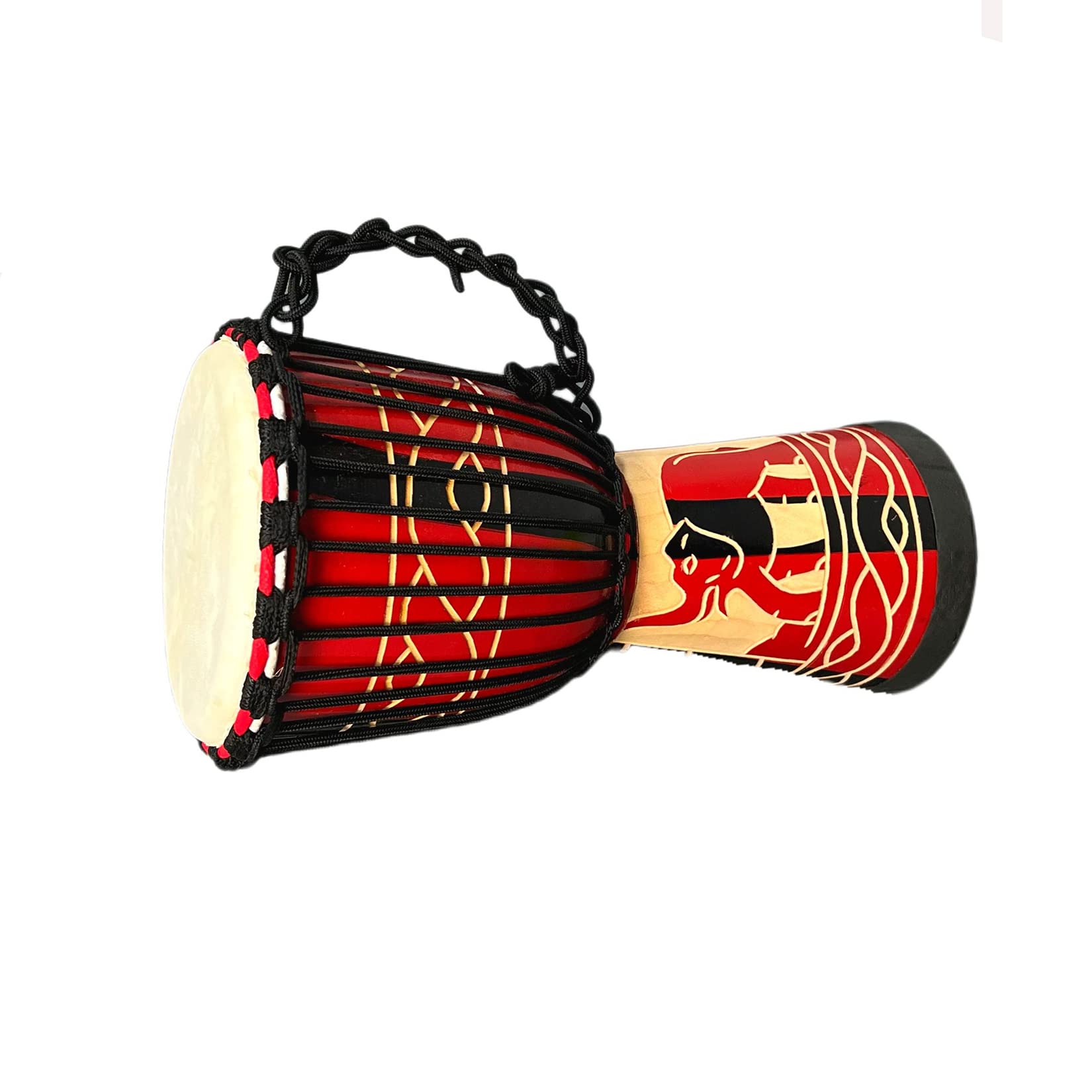 BORIYAM Djembe Drum Professionally Hand Carved, Goatskin Drum Head, From West African Style Tambourine, Bongo, Percussion (Red Elephant)