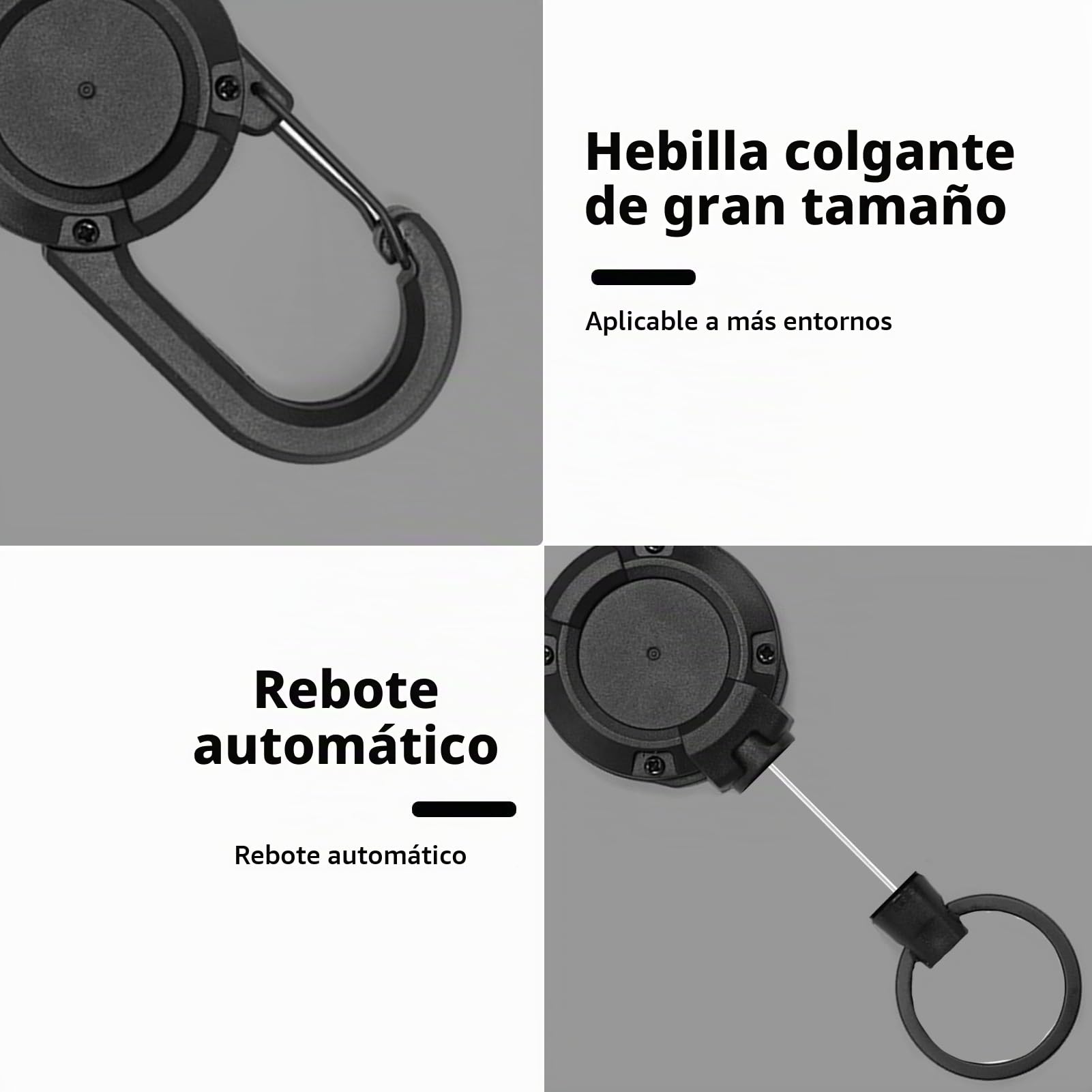 Llavero extensibles, 2 unidades, robusto retráctil con cordón de acero de 23,6 pulgadas, soporte de tarjetas y identificación