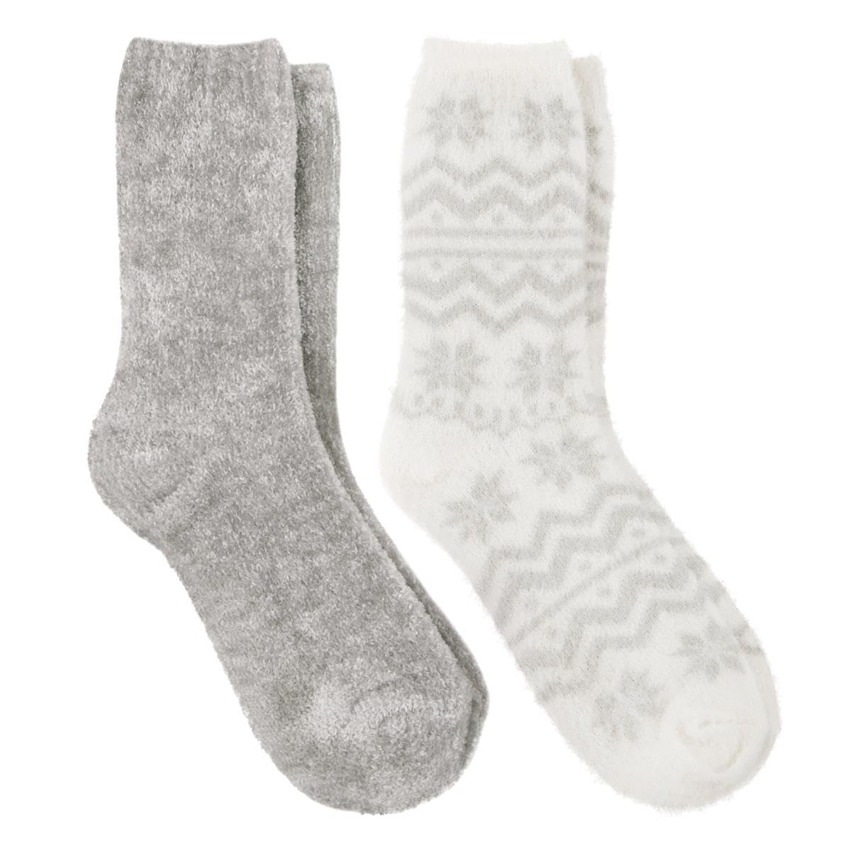 Totes Women's Grey / Fair Isle Toasties® & Chenille Supersoft Bed Socks (Twin Pack)