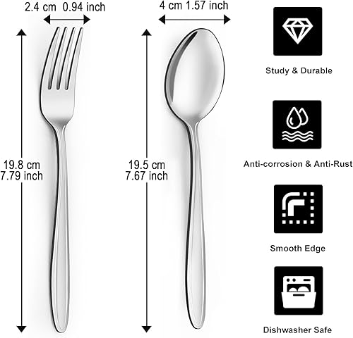 Miniatura 2 de Unokit Juego de 24 tenedores y cucharas, tenedores y cucharas, cubiertos de acero inoxidable de grado alimenticio para el hogar, cocina y