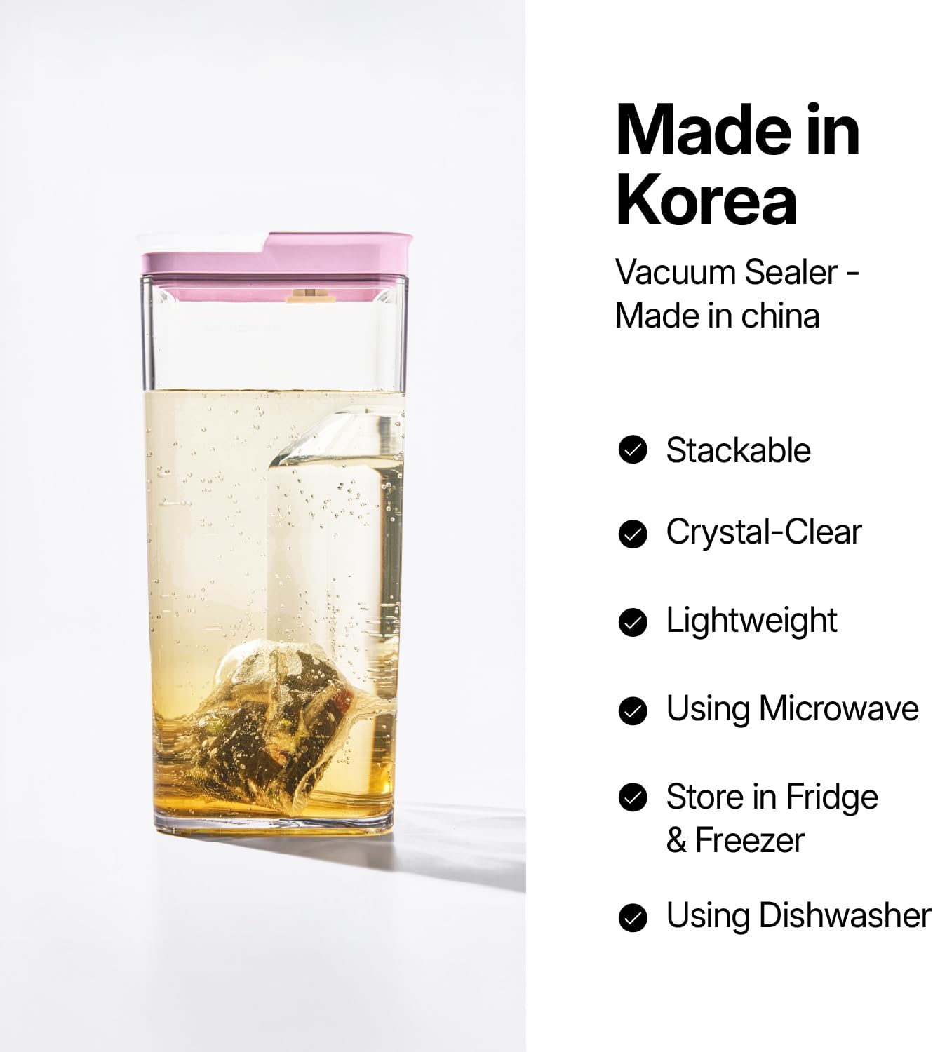 VAKUEN Premium Airtight Water Pitcher ROSE Pink lid, 1.4L(1.48qt) 1pcs, Airtight seal and Vacuum, Leak-free, BPA-free - Image 3