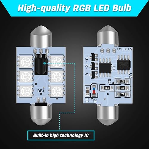 Miniatura 4 de Qoope - Paquete de 0.079-1.614 in (1.61 pulgadas) Festoon LED Bombilla RGB con control remoto, 16 colores cambiantes, luz interior del coche, cúpula