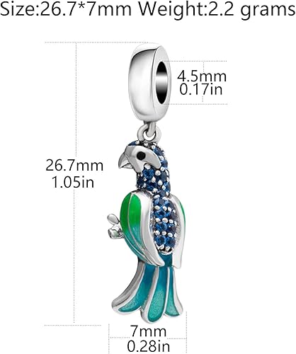 Miniatura 2 de Abalorio de plata de ley 925 con diseño de loro, pájaro, para mascotas, para pulsera Pandora, Plata esterlina, plata de ley
