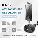 D-Link USB WiFi 6 Adapter AX1800 USB 3.0 Dual Band Long Range MU-MIMO Wireless Internet Network for Desktop PC Laptop Windows (DWA-X1850-B1-CA)