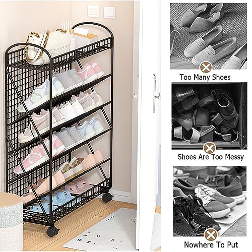 Rangement chaussures fin métal à roulettes universelles pour gain de place - 4