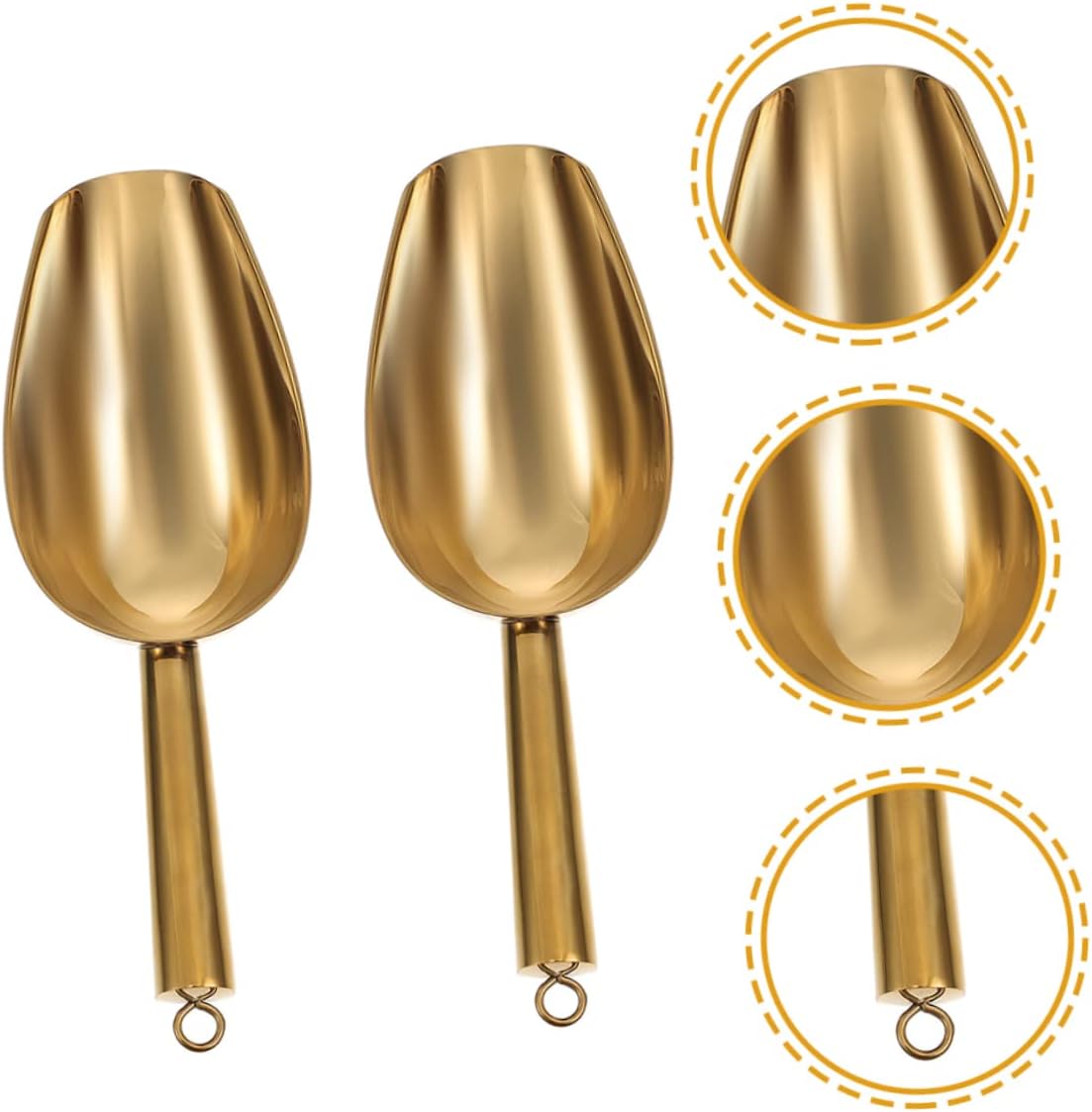 2pcs Ice Scoop for Freezer Stainless Steel Bar Ice Scoop Ergonomic Handle for Candy Pet Food Dried Fruits