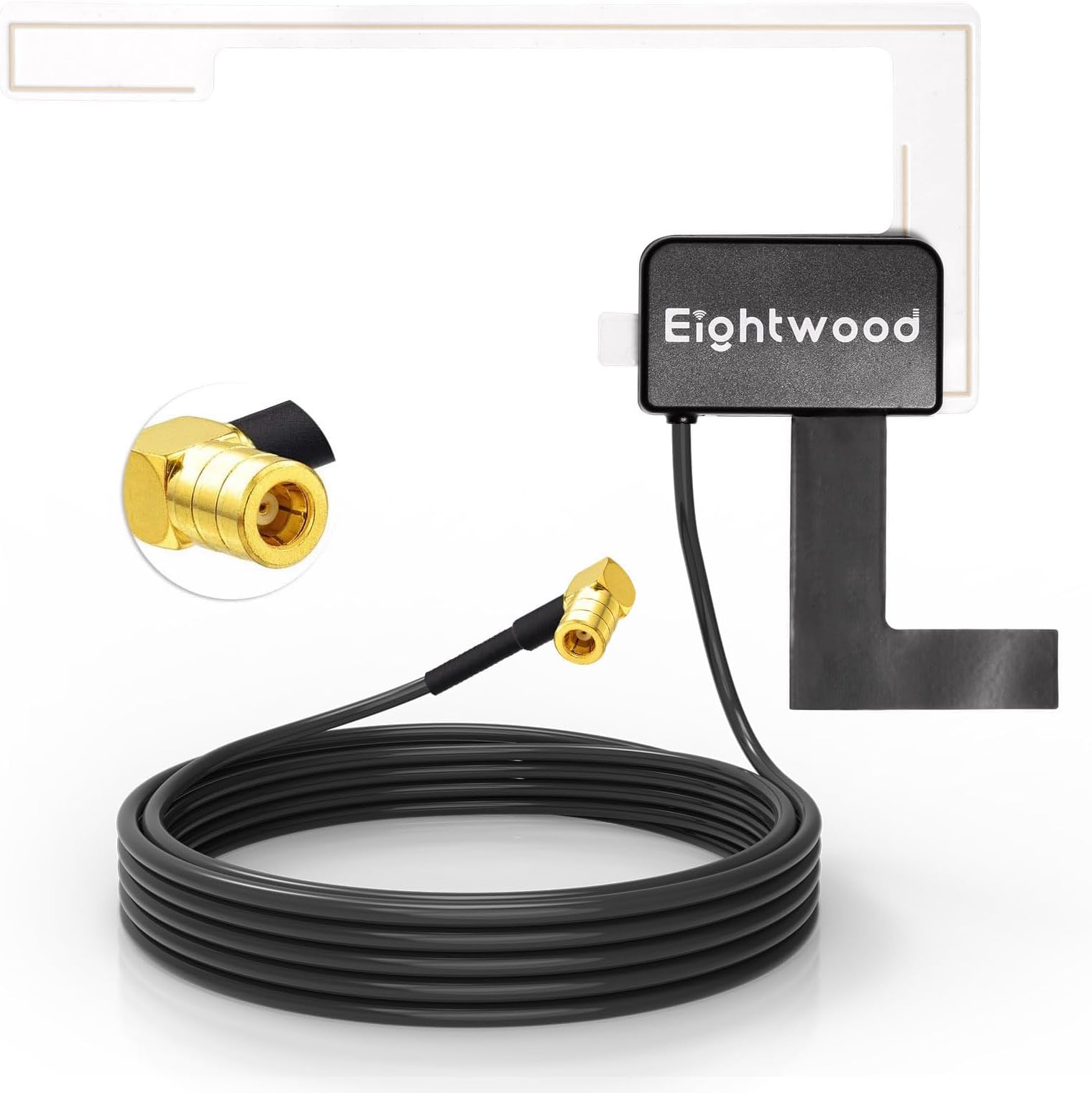 Eightwood DAB+ Car Radio Aerial Antenna Replacement SMB Male Windscreen Glass Mount Digital Radio Active Antenna 9.8FT RG174 Cable for AM FM Tuner Pioneer JVC Kenwood Alpine Clarion