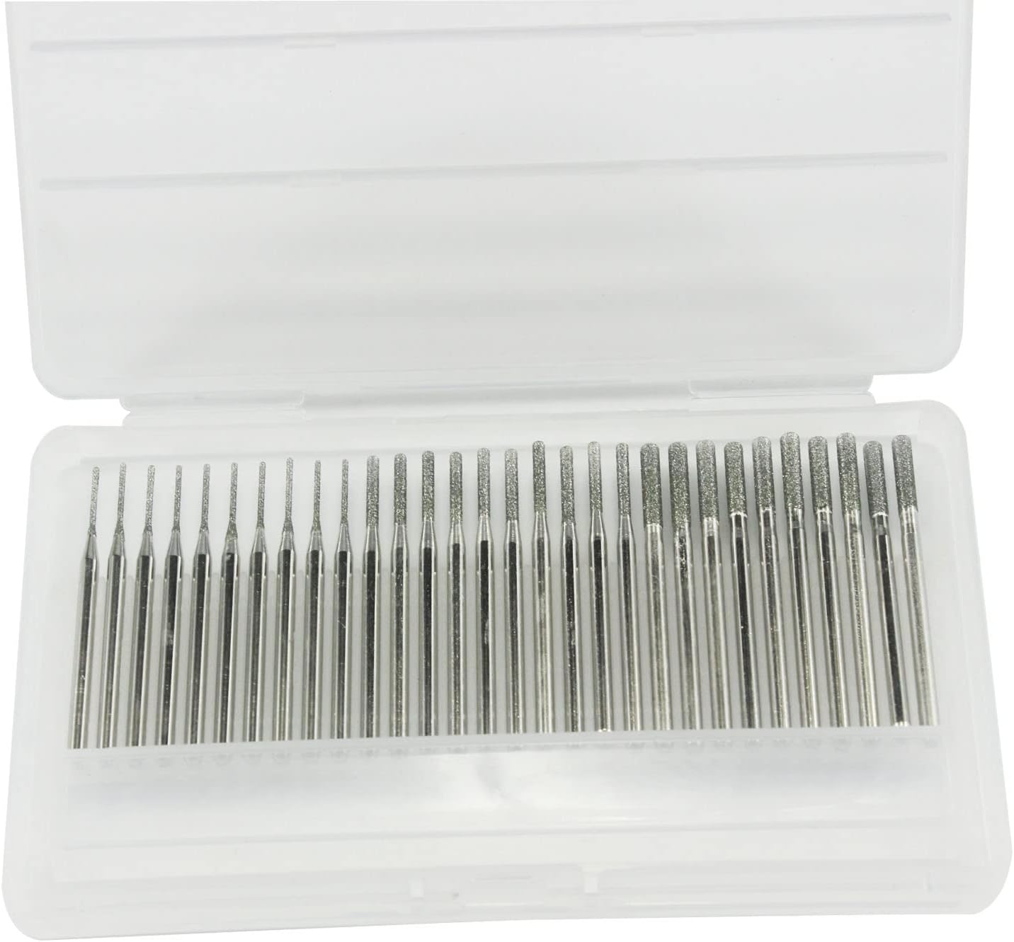Luo ke 30 Pcs Needle Shape Diamond Burr Set, 1/8'' Shank Diamond Mounted Bead Reamer Drill Bits for Rotary Tools Includes Dremel(Size:1mm)