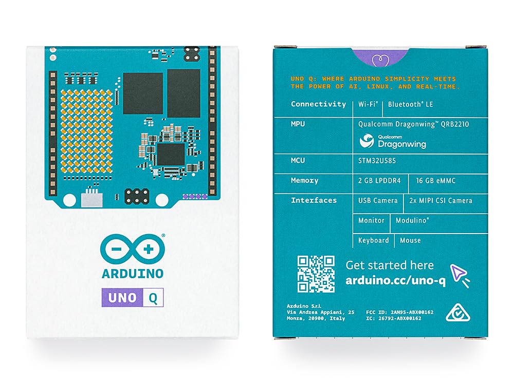 Arduino® UNO™ Q 2GB[ABX00162] - Carte Hybride, microprocesseur Qualcomm Dragonwing QRB2210 (MPU) et microcontrôleur STM32U585 (MCU), AI Vision, Voice, IoT, Robotics, Linux Debian OS, Wi-FI 5, USB-C