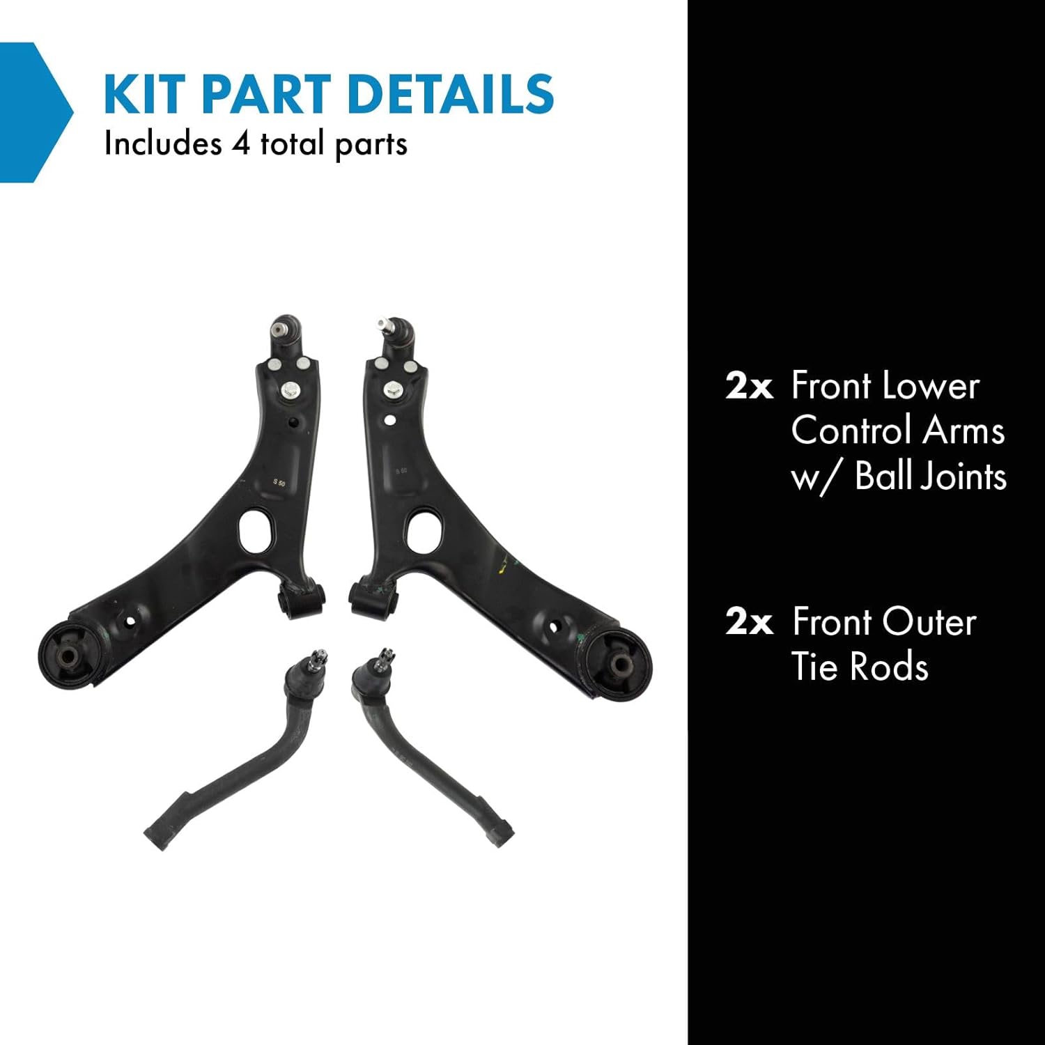 TRQ Front Steering & Suspension Kit Control Arm with Ball Joint Tie Rod Compatible with 2010-2015 Hyundai Tucson 2011-2016 Kia Sportage