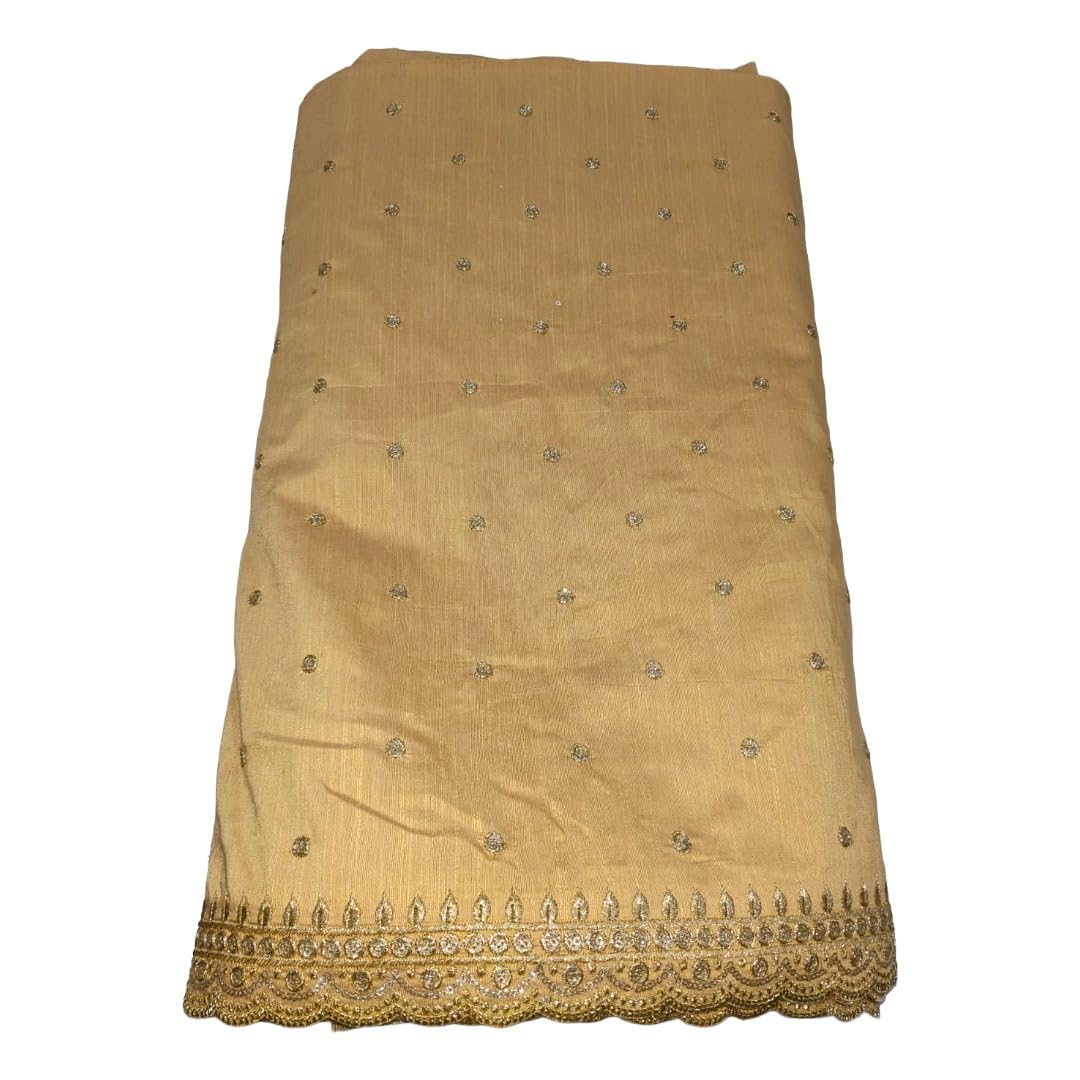 Dupion Silk Blouse Fabric, Gold Color, Embroidery Work, 1 Meter Unstitched-image-21