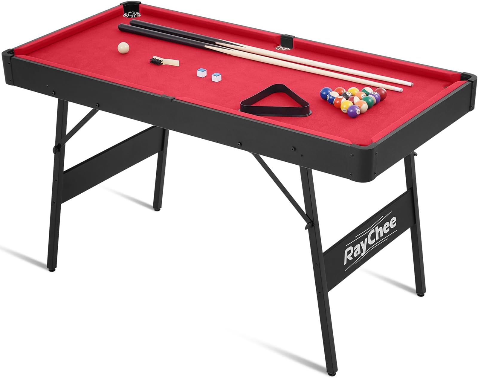 Folding Pool Table, Portable Billiard Game Tables for Kids and Adults, Mini Pool Table with Locking Legs, Adjustable Feet, Balls, Cues, Triangle, Chalk, Brush