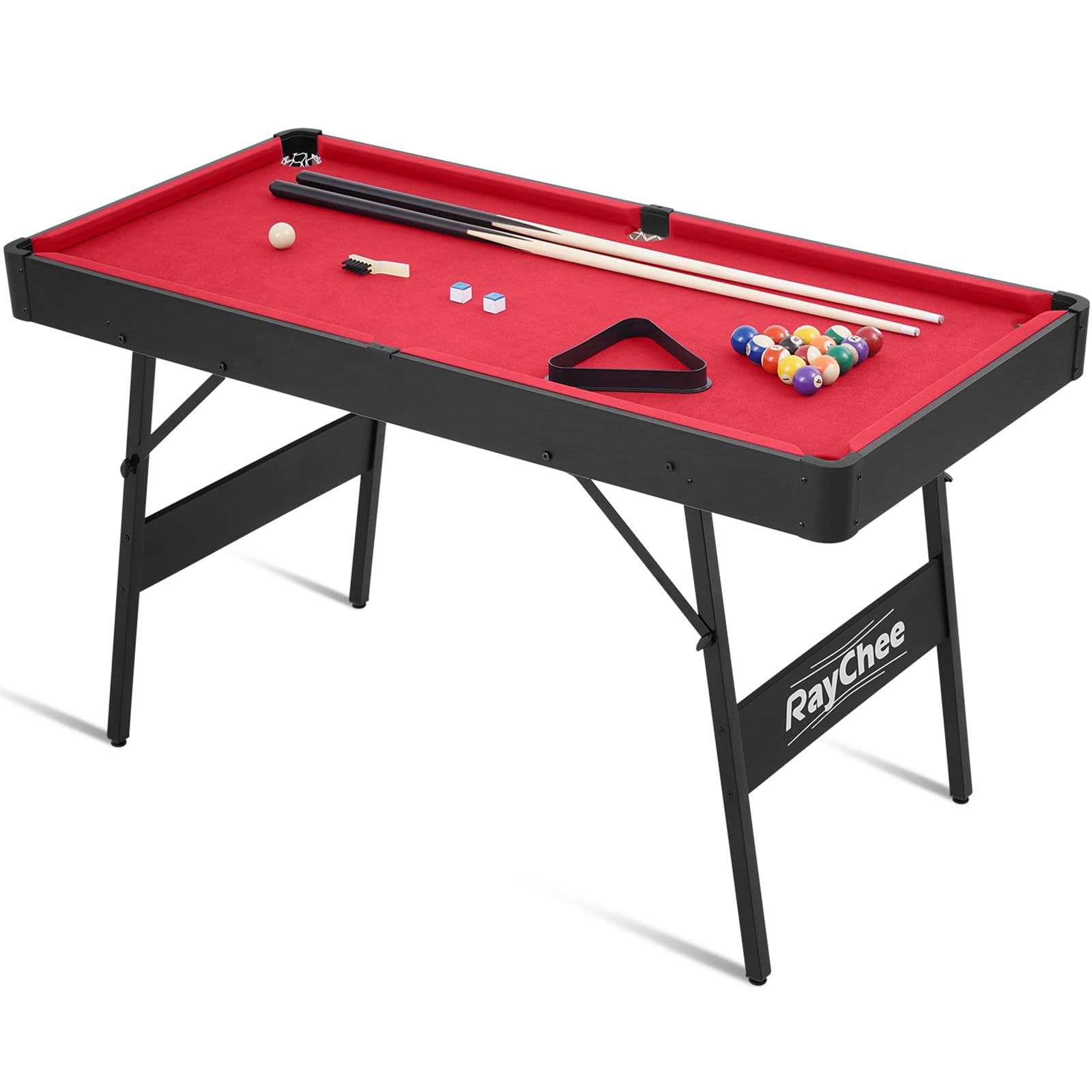 Folding Pool Table, Portable Billiard Game Tables for Kids and Adults, Mini Pool Table with Locking Legs, Adjustable Feet, Balls, Cues, Triangle, Chalk, Brush
