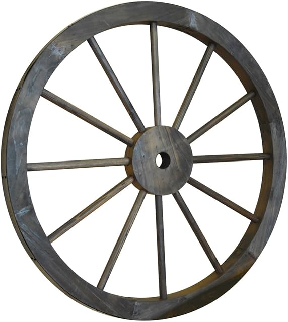 WATSONS CARTWHEEL - Decorative Solid Wood Garden Wheel Ornament with Metal Rim
