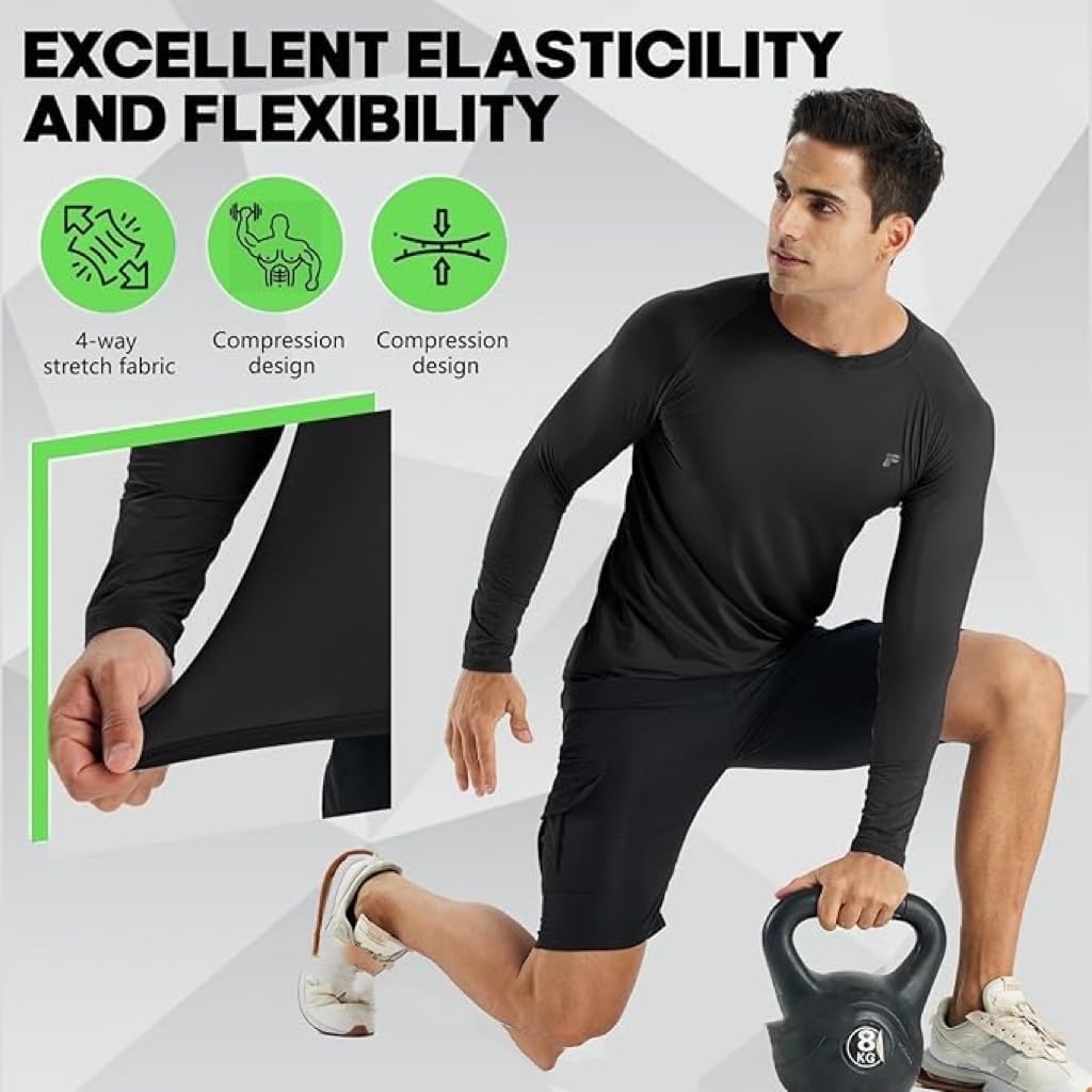 Men's Compression Shirts Long Sleeve Running Athletic Undershirts Workout Baseball Base Layer Fishing Rash Guard Tops 2 Pack - Image 2