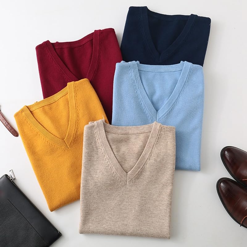 Men's Cashmere Vest V-Neck Sleeveless Sweater, Men's Sweater Vests Solid Color Wool Slim Fit Knit Pullover Sweater4