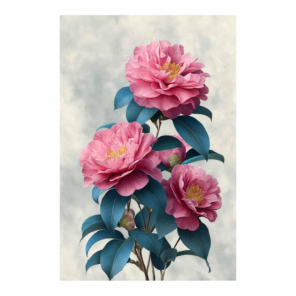 Xeniou Multicolor Flowers Wall Canvas Deeps Pink Camellia Print Canvas Wall Art, For Living Room Bedroom Home Wall Decoration(Multicolor)-80X120cm Unframed
