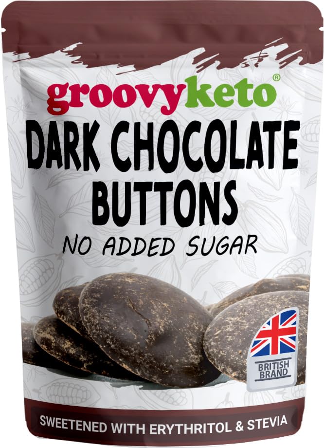 Groovy Keto Sugar Free Dark Chocolate Large Baking Buttons Low Carb Sweetened with Stevia Erythritol Keto Friendly Gluten Free for Baking Snacking Keto Diet Cookies and Dessert 210g Pouch