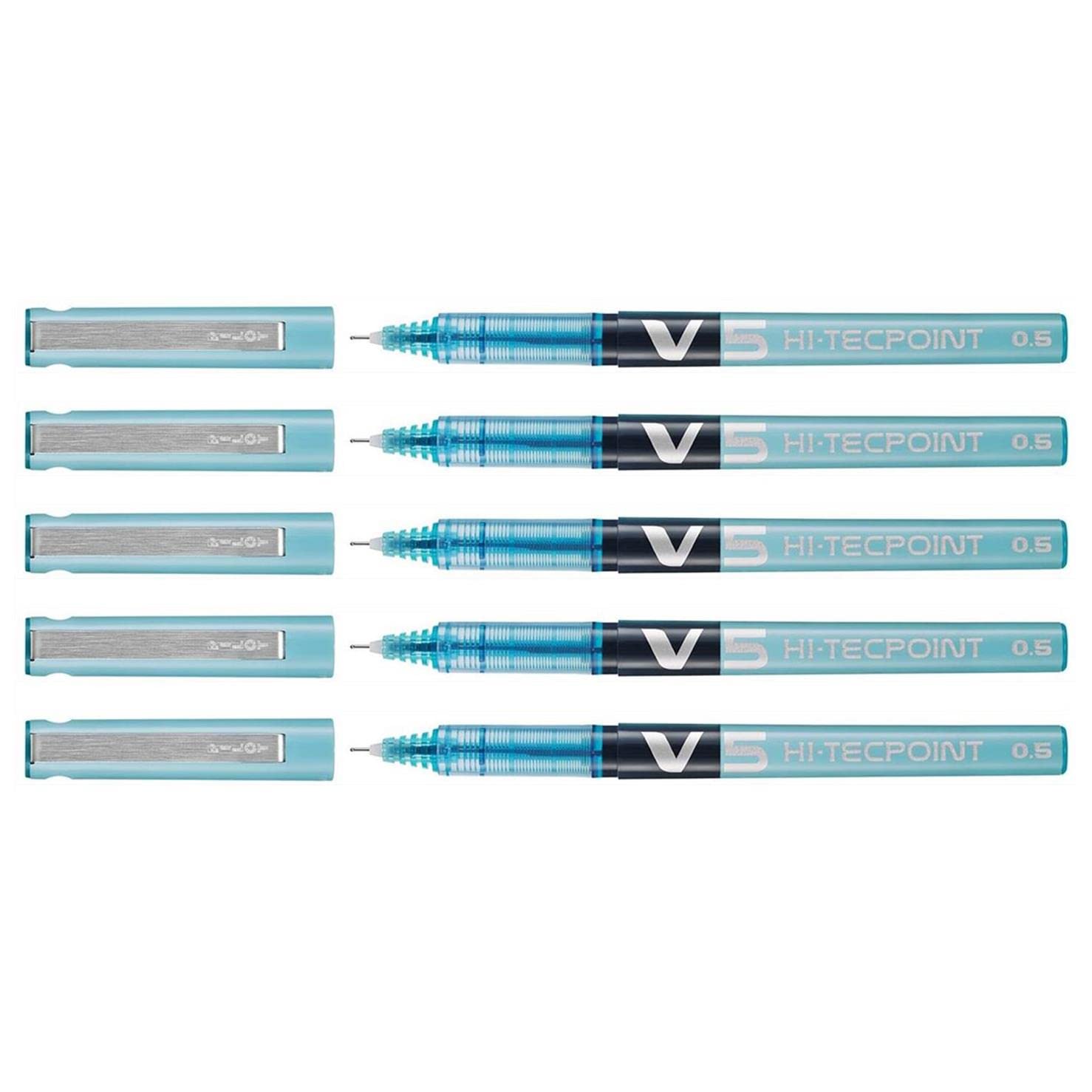 PILOT Pack of 5 Hi-Tecpoint V5 Liquid Ink Rollerball Pens Fine Point Turquoiseaa