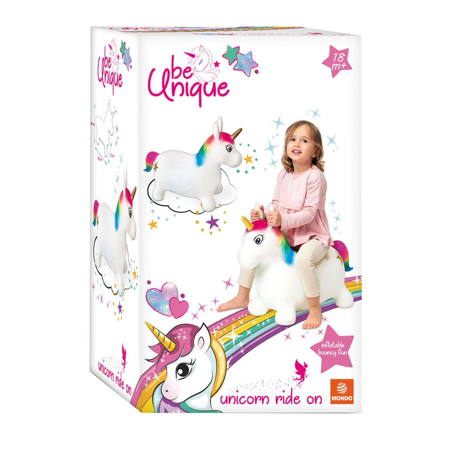 Mondo Toys - Unicorn Ride-On Unicorno gonfiabile cavalcabile per bambini - Unicorno Gonfiabile da Cavalcare - Animale saltellante - Alta qualità - 09132