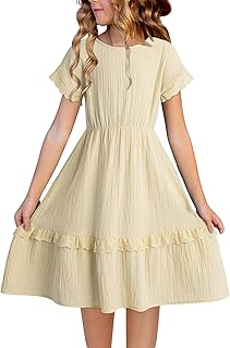 Girls Cotton Short Sleeve Dresses Lace Semi Formal Dress Size 6-15 Years - Buy now