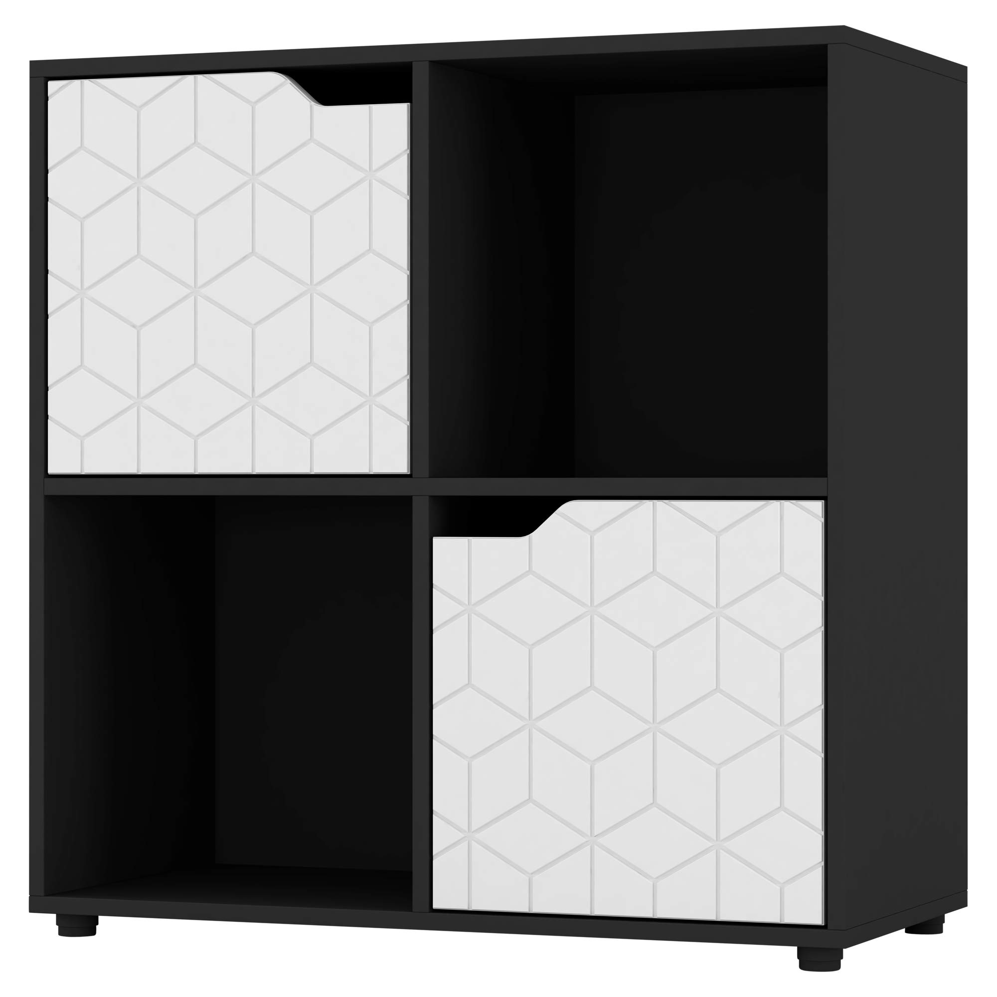 URBNLIVING Black Wooden Cube Bookcase Geo Geometric Door Display Shelf Storage Shelving Cupboard (White Door, 2x2 Cube (4 Cube))