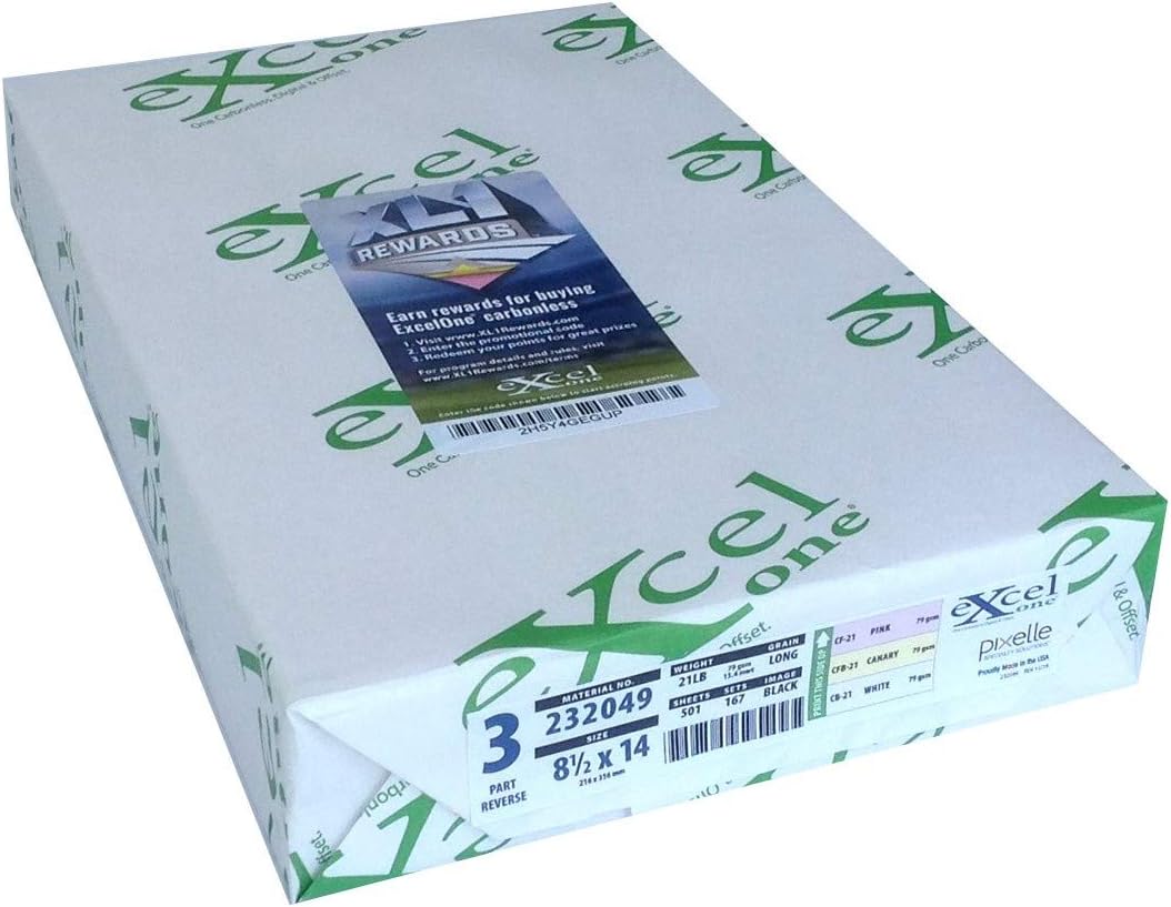 Excel One Carbonless 3-Part Reverse Paper (Pink/Canary/White), 8.5" x 14" (232049) - One (1) Ream (167 Sets)