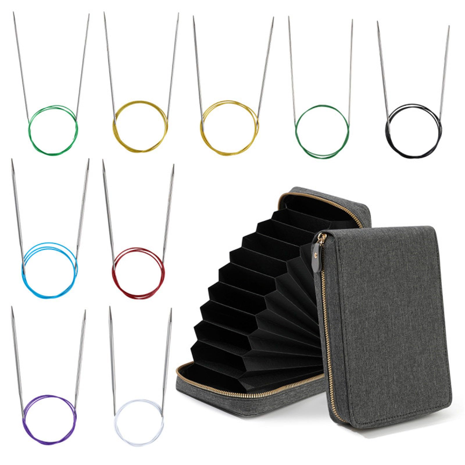 9 Pairs Stainless Steel Circular Needle Circular Knitting Needle with Cable for Weaving Yarn Craft Project 2.25mm-5.0mm Portable Knitting Set