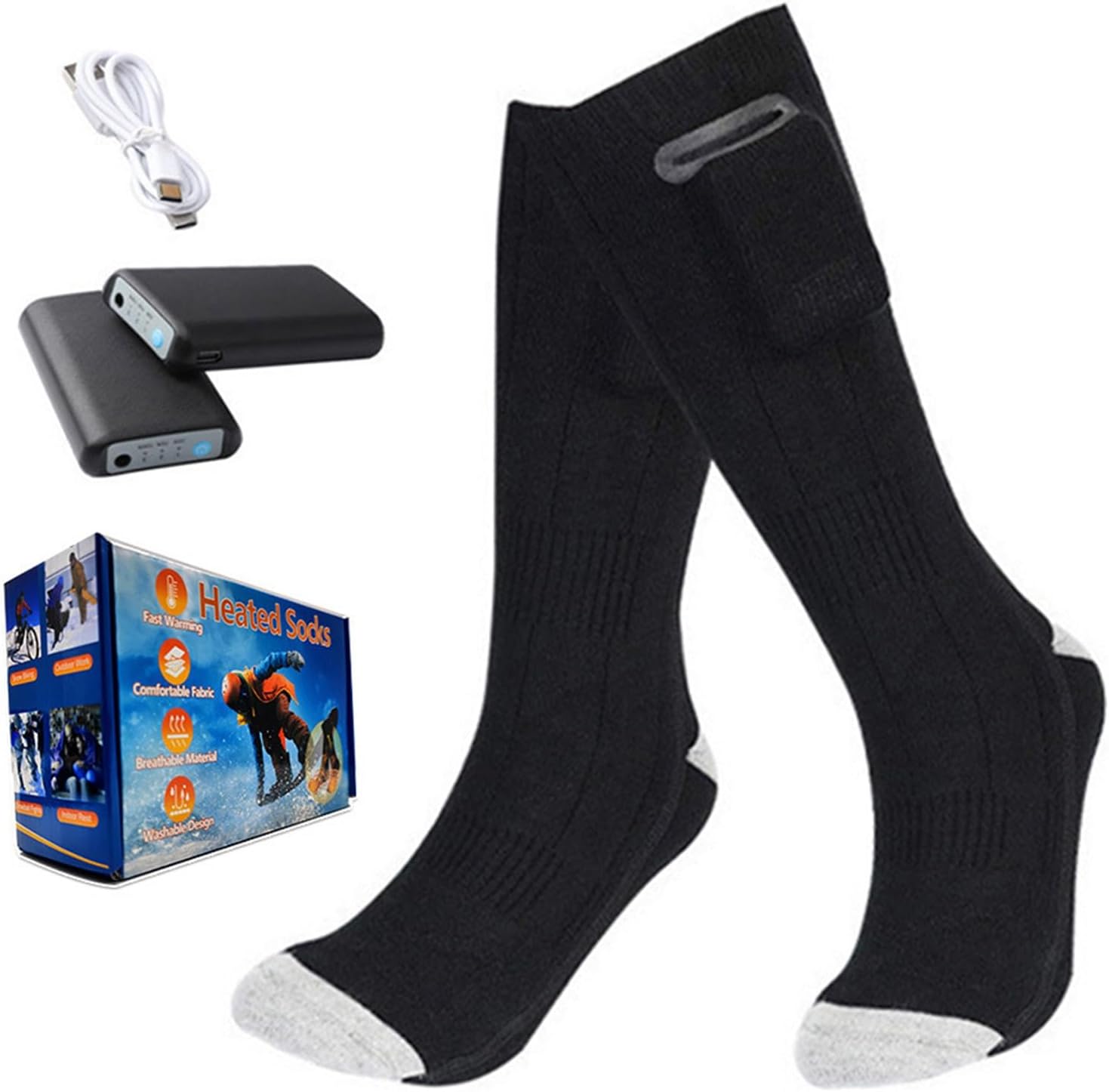 Heated Socks,Rechargeable Battery Heating Sock,4000mAh Battery Powered,3 Heating Levels,Washable Warm Socks for Outdoor Work Skiing Hunting Riding Hiking Cycling Camping Gifts