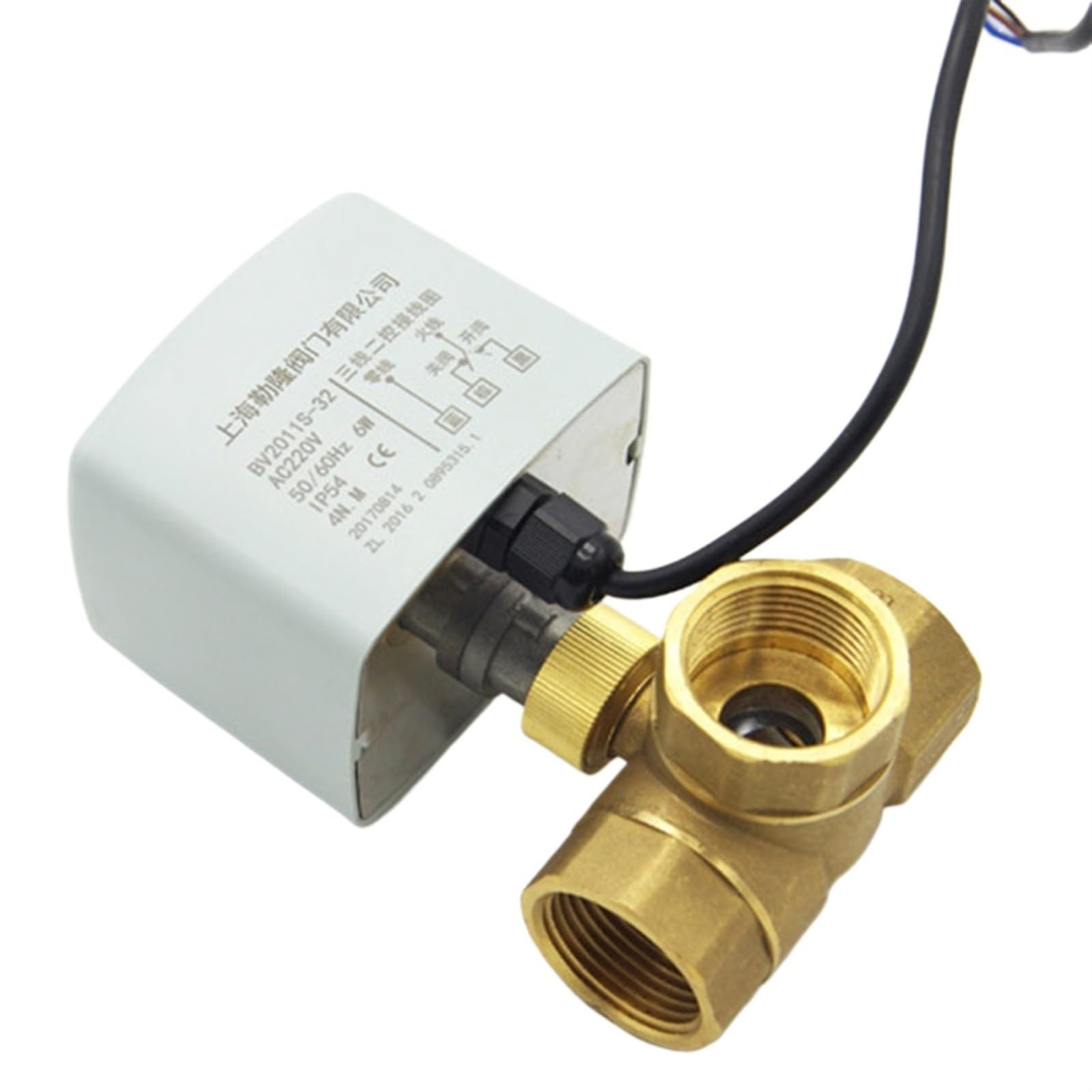 Motorized Brass Ball Valve, Brass Motorized Electric Ball Valve 3-Wire 2-Control AC220V 2/3-Way DN15-DN40 Manual Switch(3 Way,DN25)