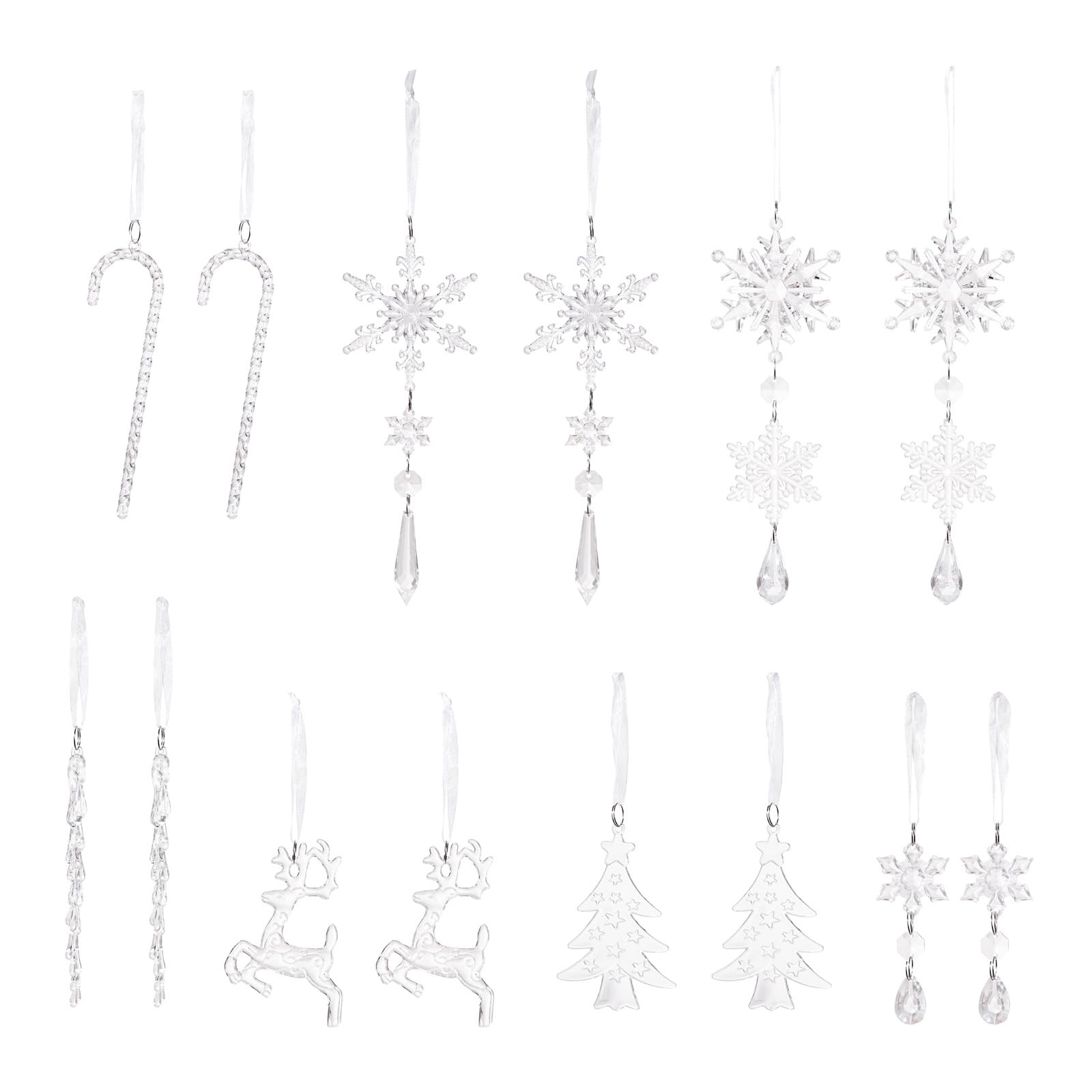 Kalttoy Shatterproof Acrylic Christmas Ice Sticks Snowflake Ornament for Holiday Tree Party Decorations Clear Acrylic Christmas Tree Ice Sticks Snowflake Ornament