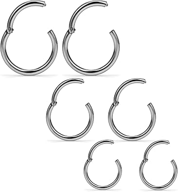 SCERRING 3 Pairs 16G G23 Titanium Hinged Clicker Segment Septum Nose Lip Ring Hoop Cartilage Tragus Sleeper Earrings Body Piercing Jewelry 8mm 10mm 12mm