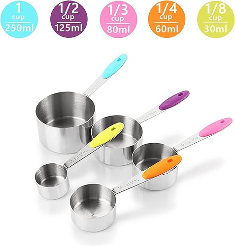 Miniatura 4 de Juego de 10 tazas y cucharas medidoras de acero inoxidable, cuchara de café en polvo, cuchara medidora, cuchara, herramientas para hornear, taza