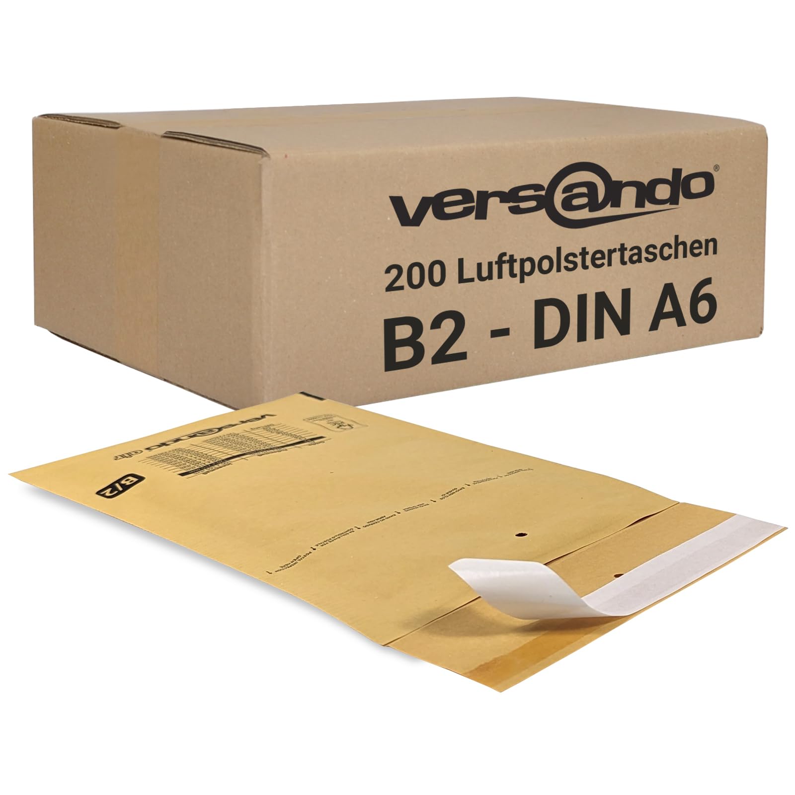 versando Luftpolsterumschläge B2 – B2 Format, Innen 120 x 215 mm, Außen 140 x 225 mm, braun/goldgelb, gelocht