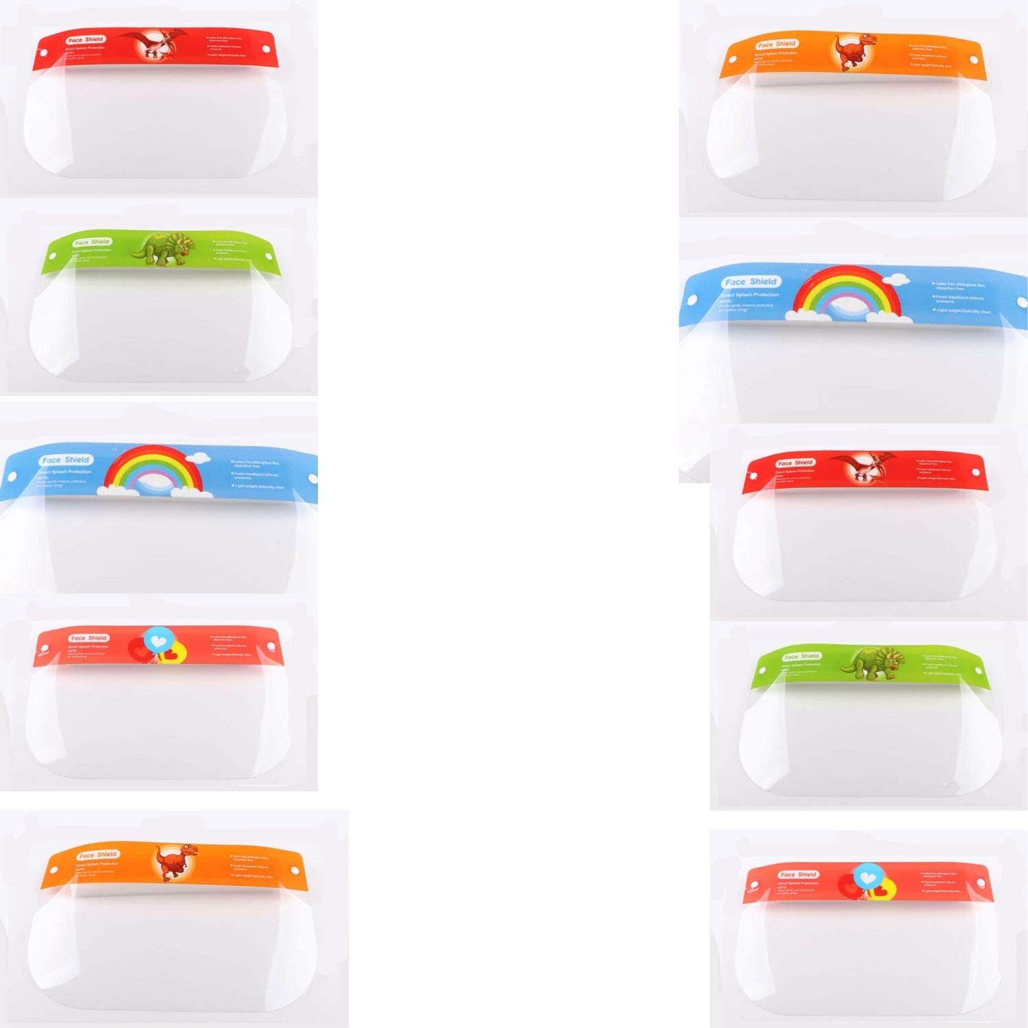 10 Pcs Clear Plastic Childrens Face Shields - Kids Face Shield Value Pack Safety Protection for Boys Girls in 4-6 Random Colors Easy to Identify Child's Shield When Taken Off at Play School Lunch Camp