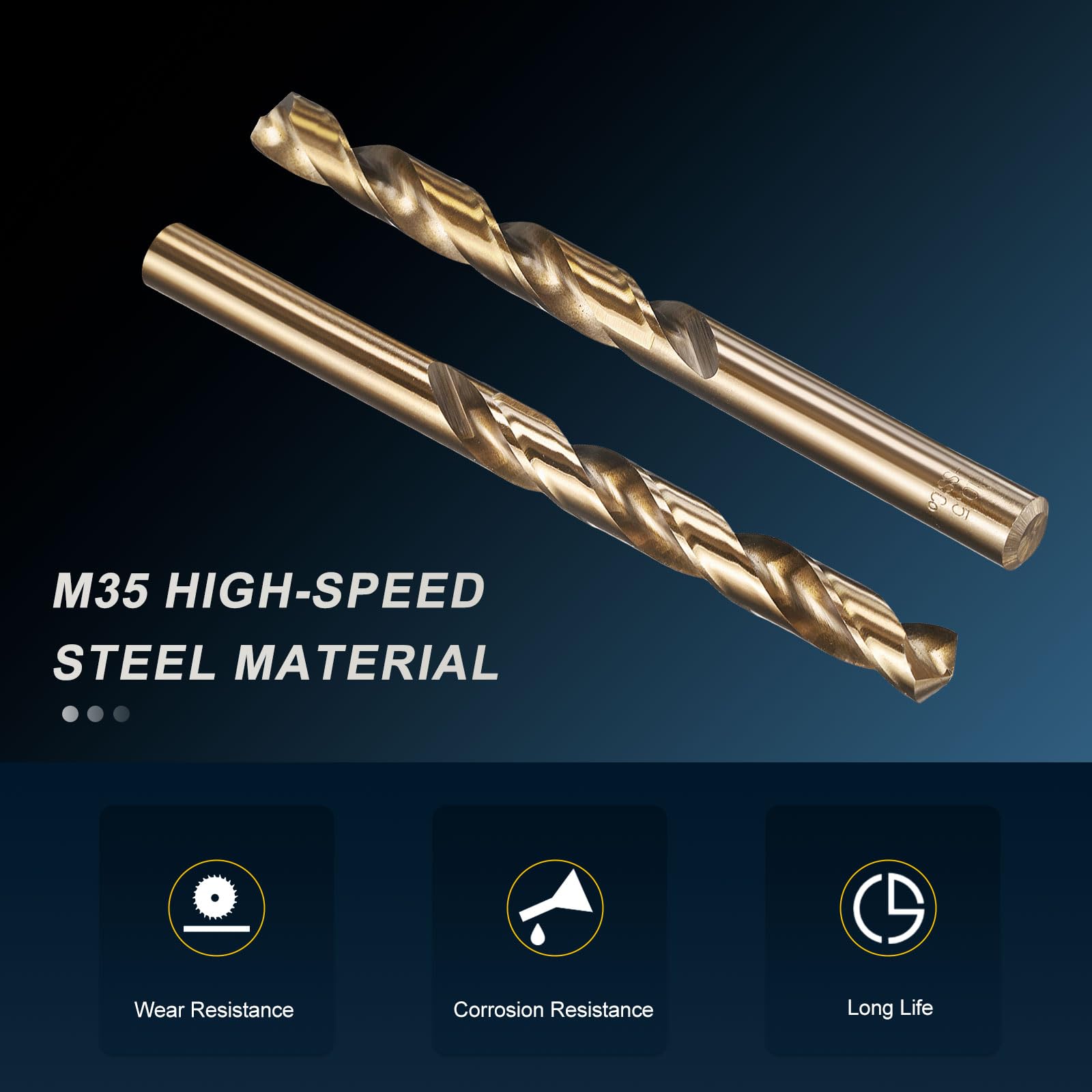 PATIKIL 10.5mm Drill Bit, M35 Cobalt 5% High-Speed Steel Jobber Straight Shank 135° Gold Finish for Stainless Steel Hard Metal - 5 Pack - Image 3