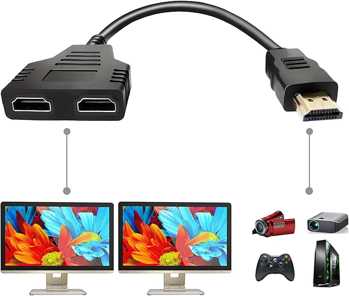 MICROWARE HDMI cable HDMI 1 to 2 Split Double Signal Adapter Convert Cable for Video TV HDTV - Black