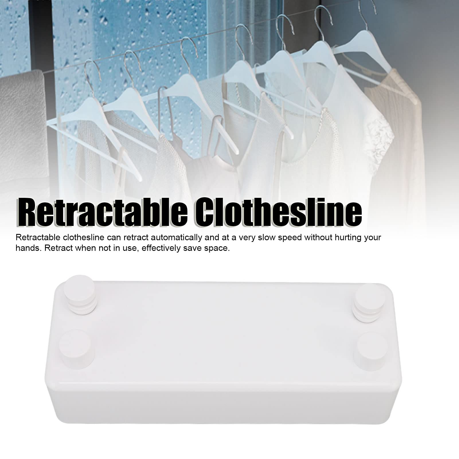Filo stendibiancheria retrattile da parete, resistente, in acciaio inox, doppio, per balcone, hotel, 4,2 m (bianco)