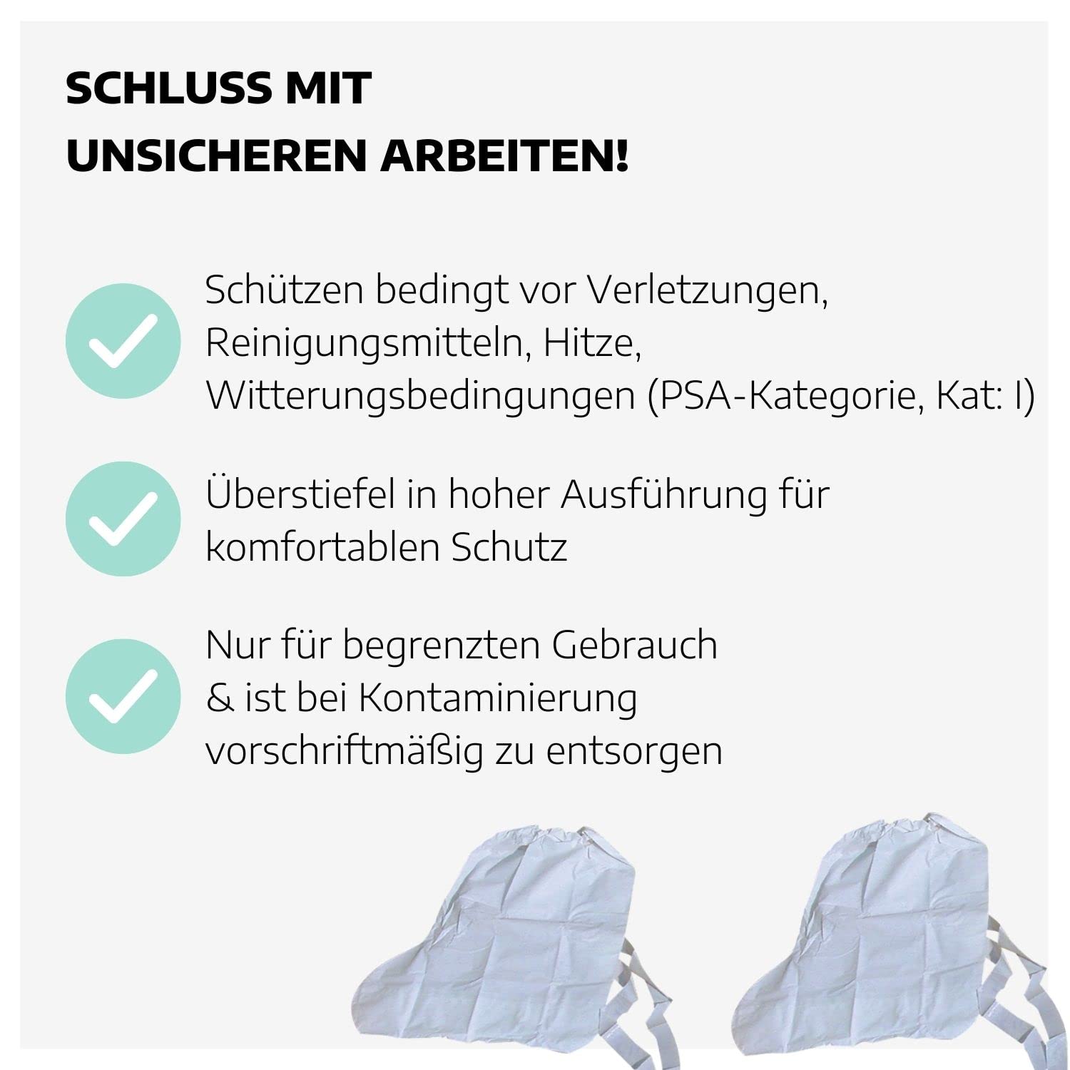 Überstiefel hohe Ausführung Weiß I 10 Stk. Schuhüberzieher Einweg aus Polyethylen I Schuh-Überzieher wasserdicht mit doppelter Sohle I 39 x 55 cm Schuh-Schutz Überzieher