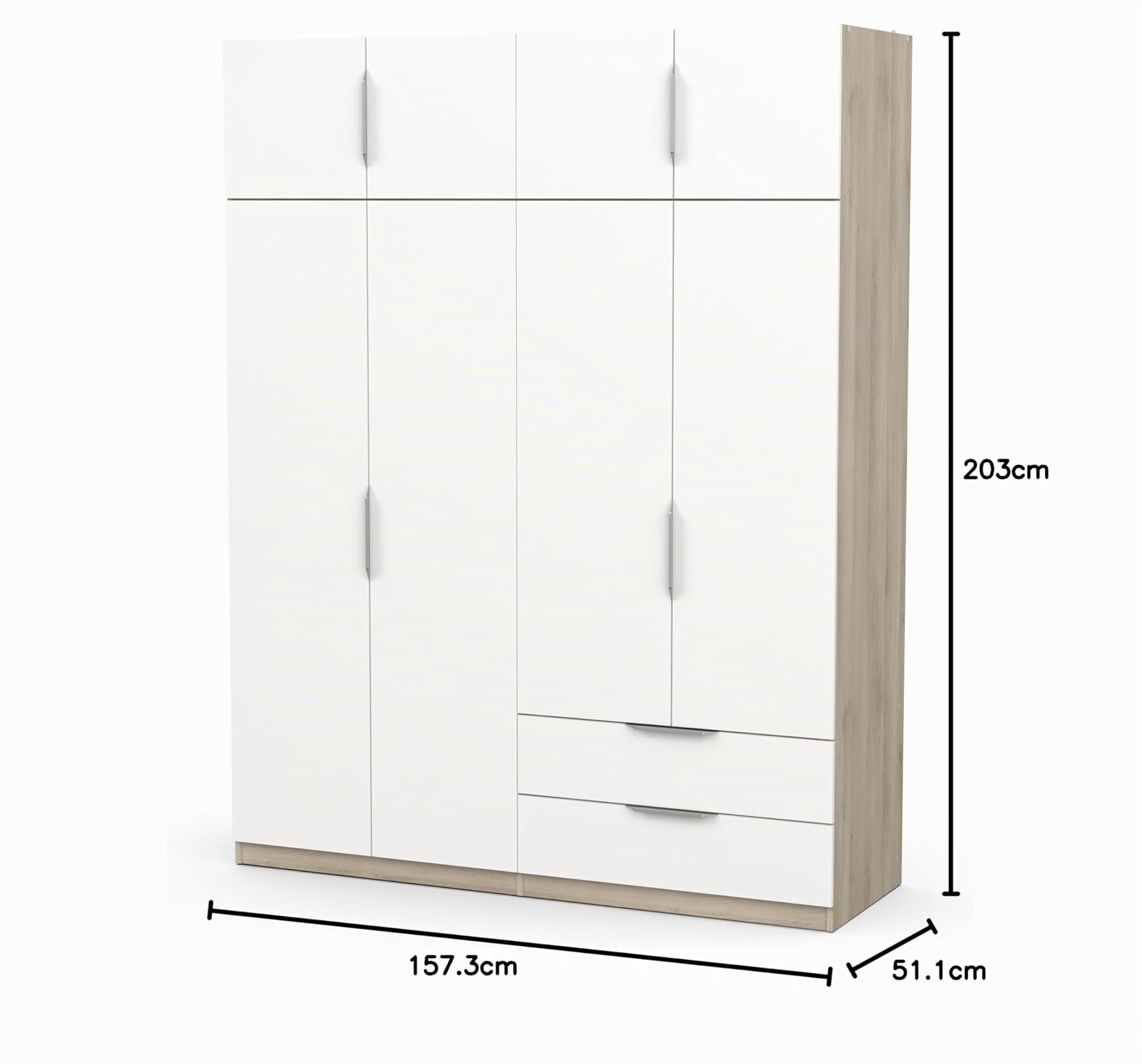 Demeyere 391387 Vestidor con Armario Moderno 8 Puertas 5 estantes 2 cajones, Color Roble Kronberg y Blanco Mate, 157,3 x 51,1 x 203 cm, Madera de ingeniería, Gris