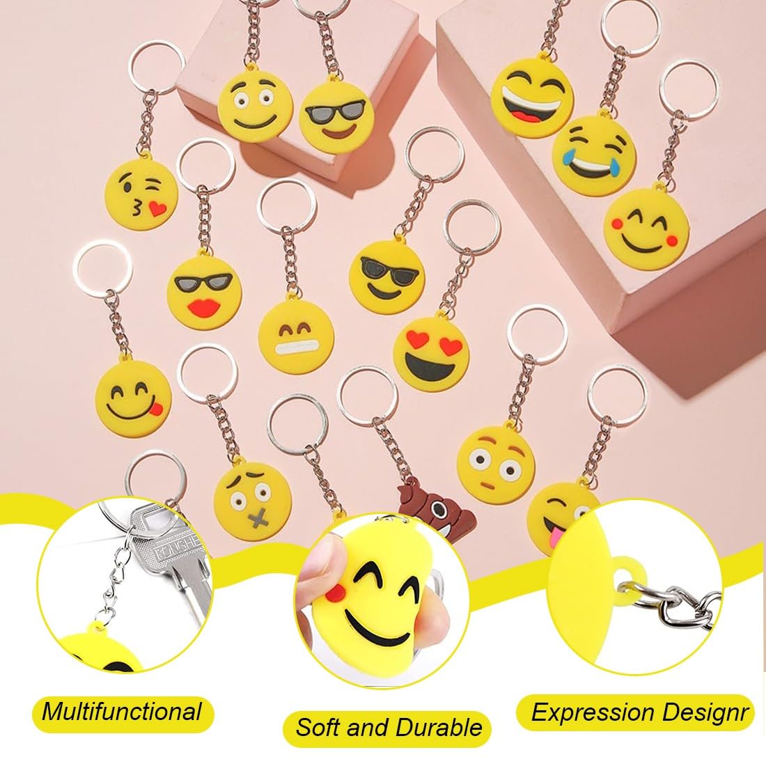 Llavero Emoji 17 Piezas Colgante Patrón Emoticon Decoración Fiesta Cumpleaños Niños